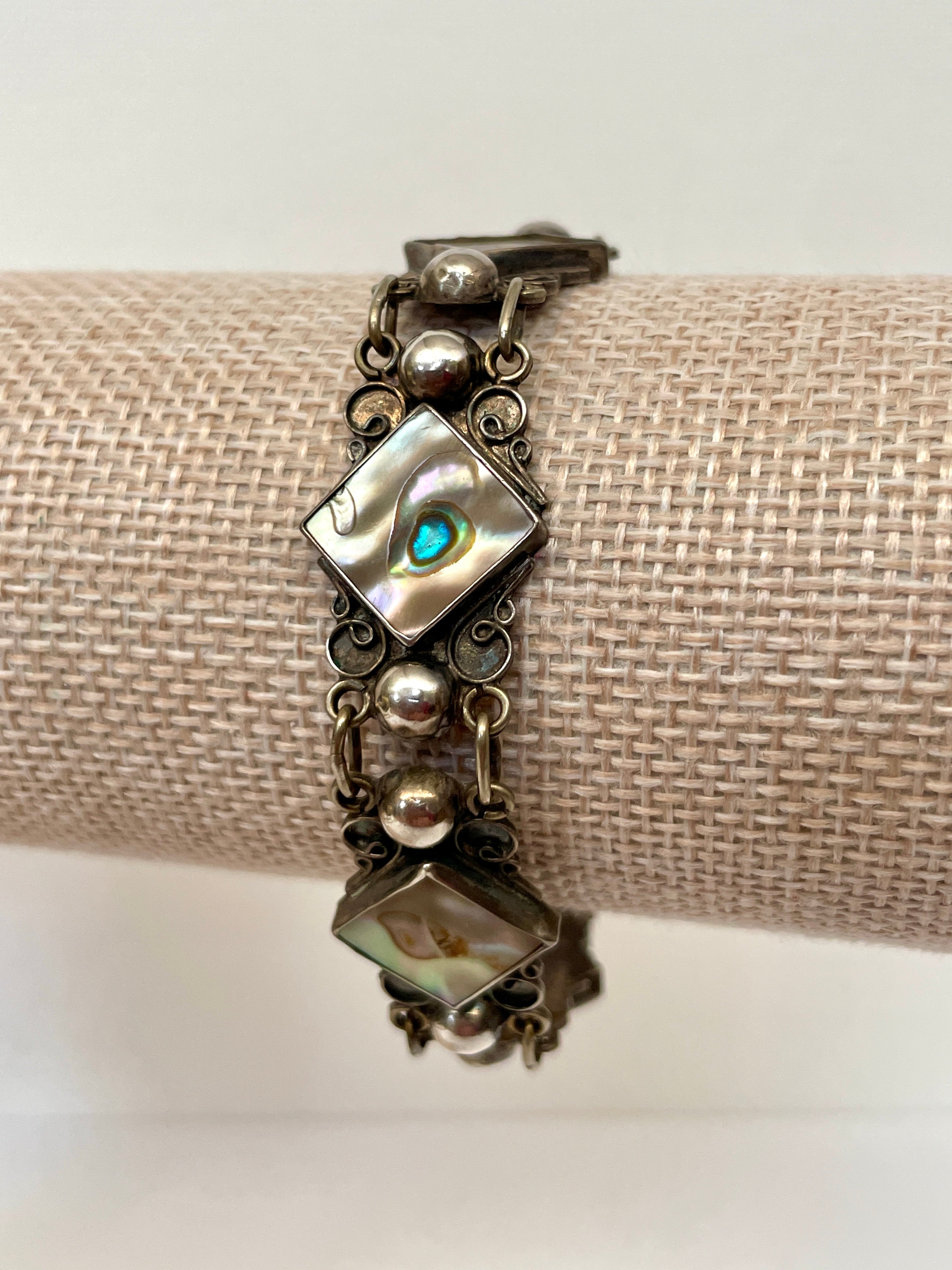 Antique Sterling Silver Abalone Bracelet