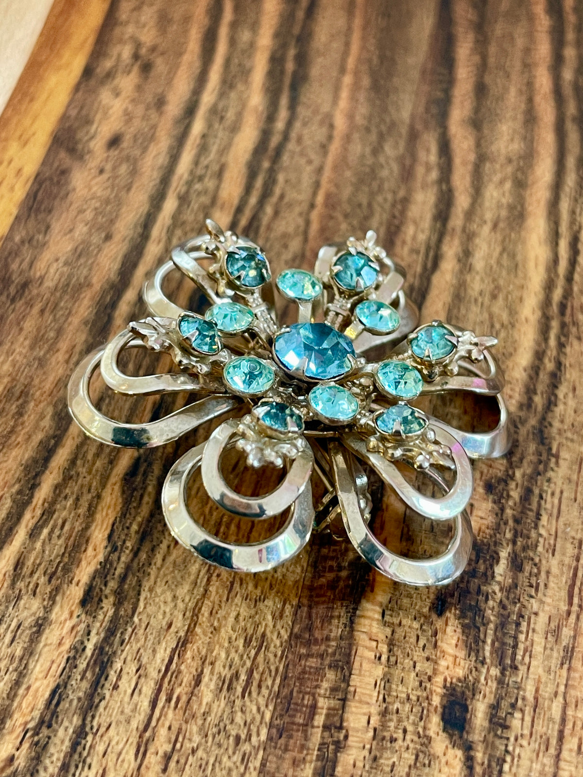 Antique Aqua Crystal Brooch
