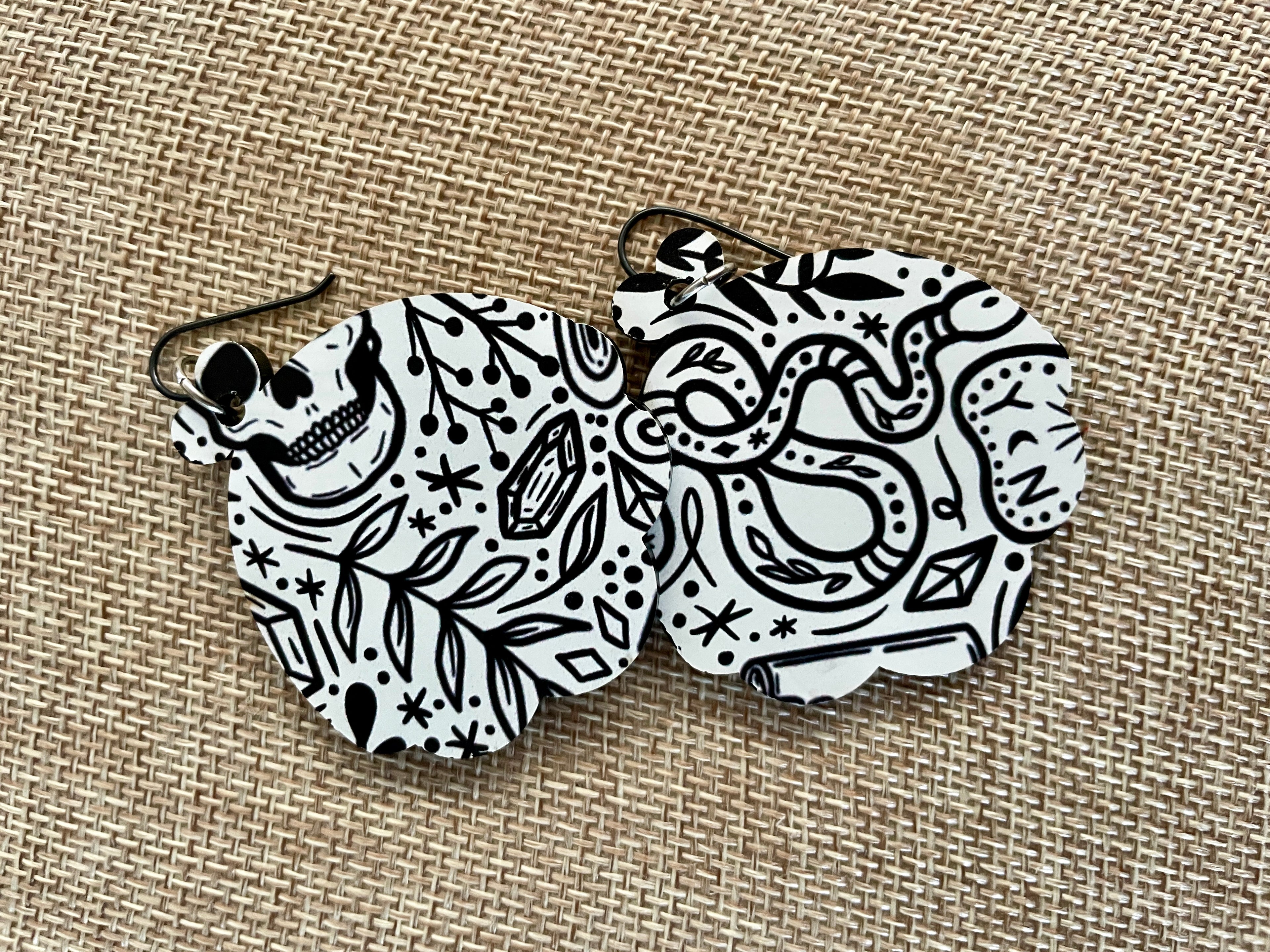 Macabre Black & White Acrylic Dangle Earrings