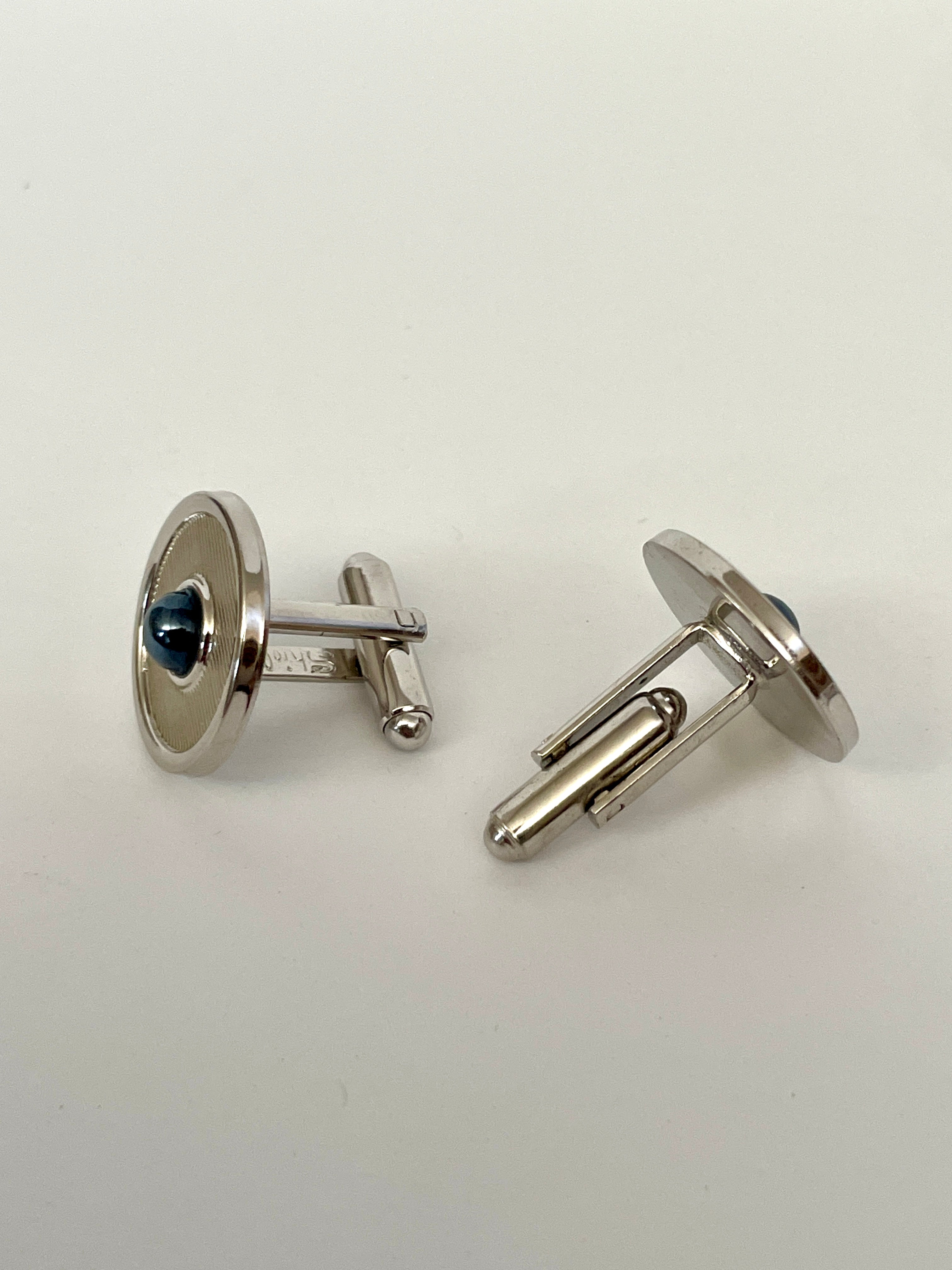 Round Cufflinks with Blue Accents