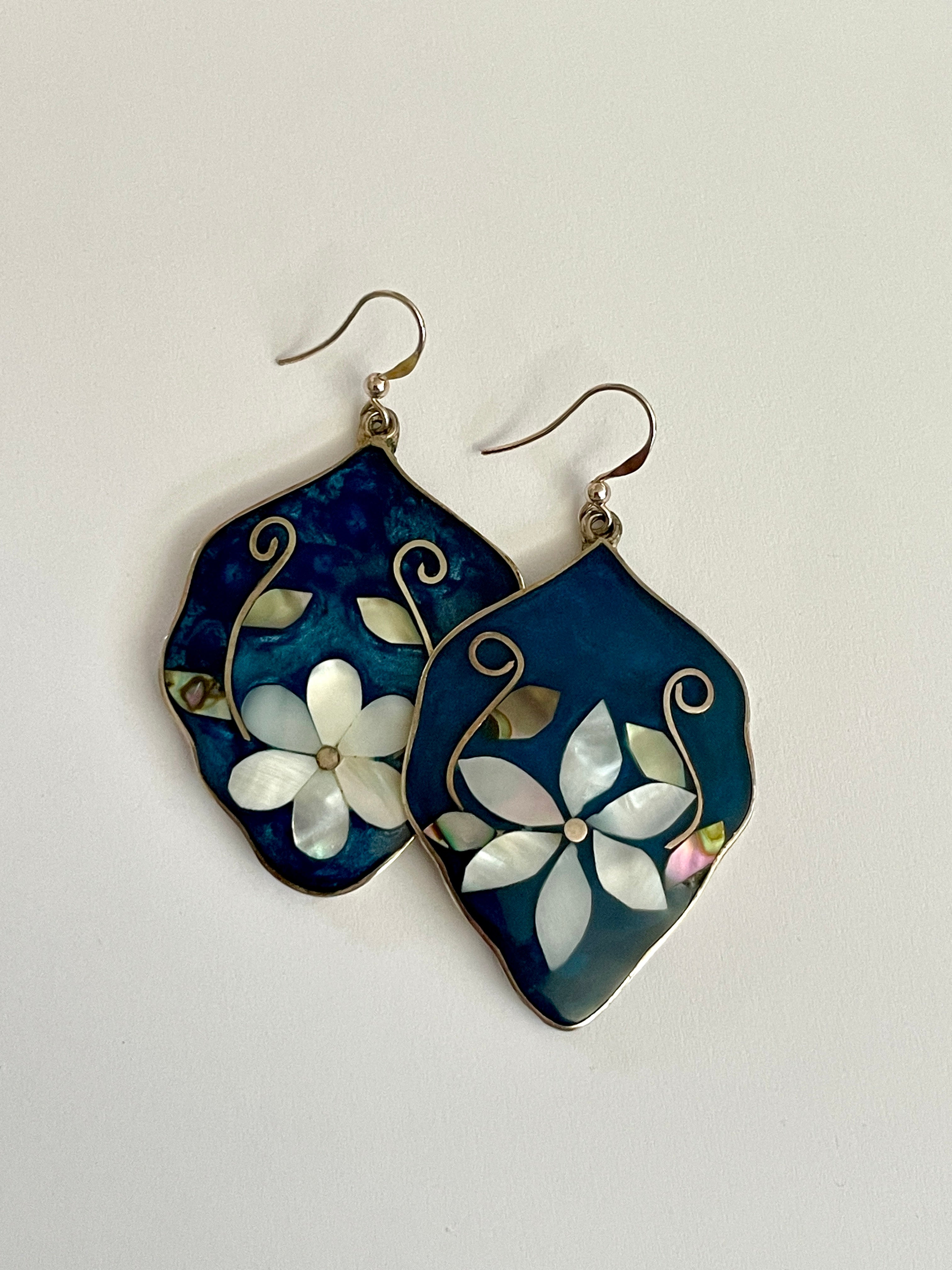 Mexican Silver Abalone Asymmetrical Earrings
