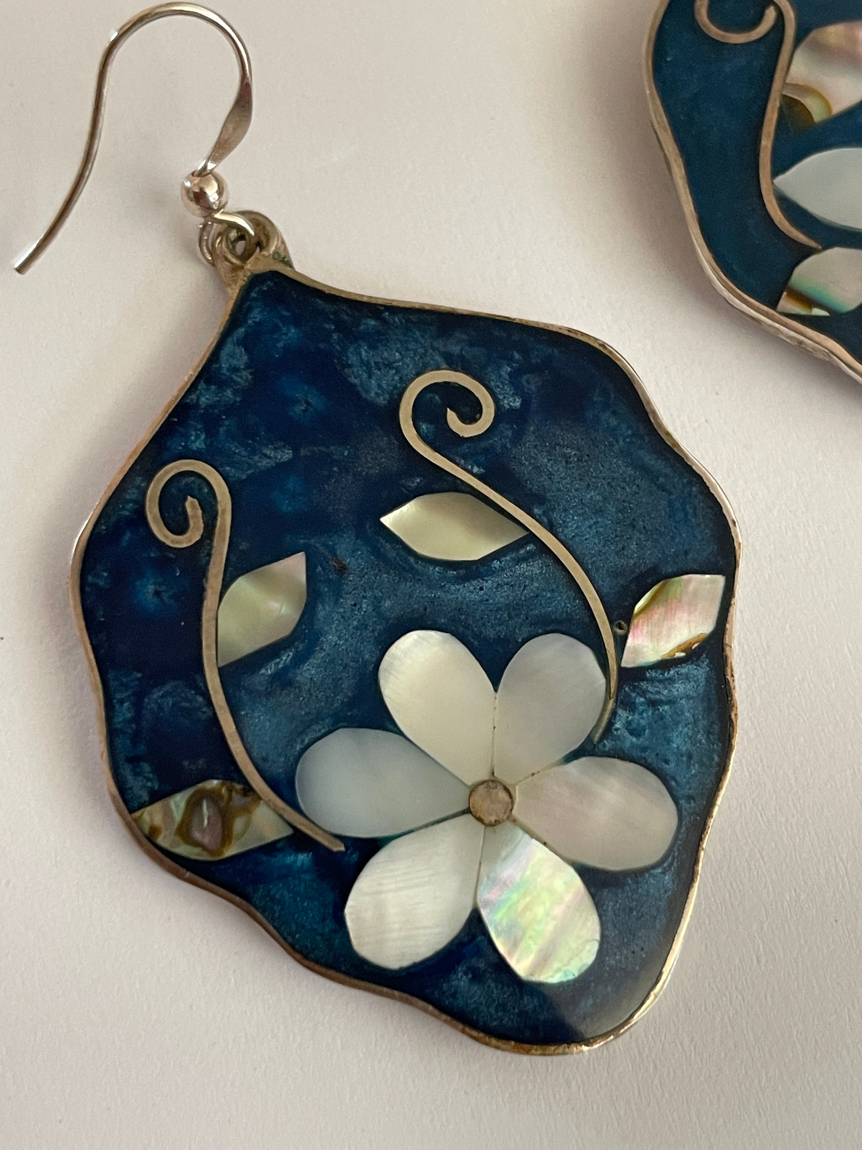 Mexican Silver Abalone Asymmetrical Earrings