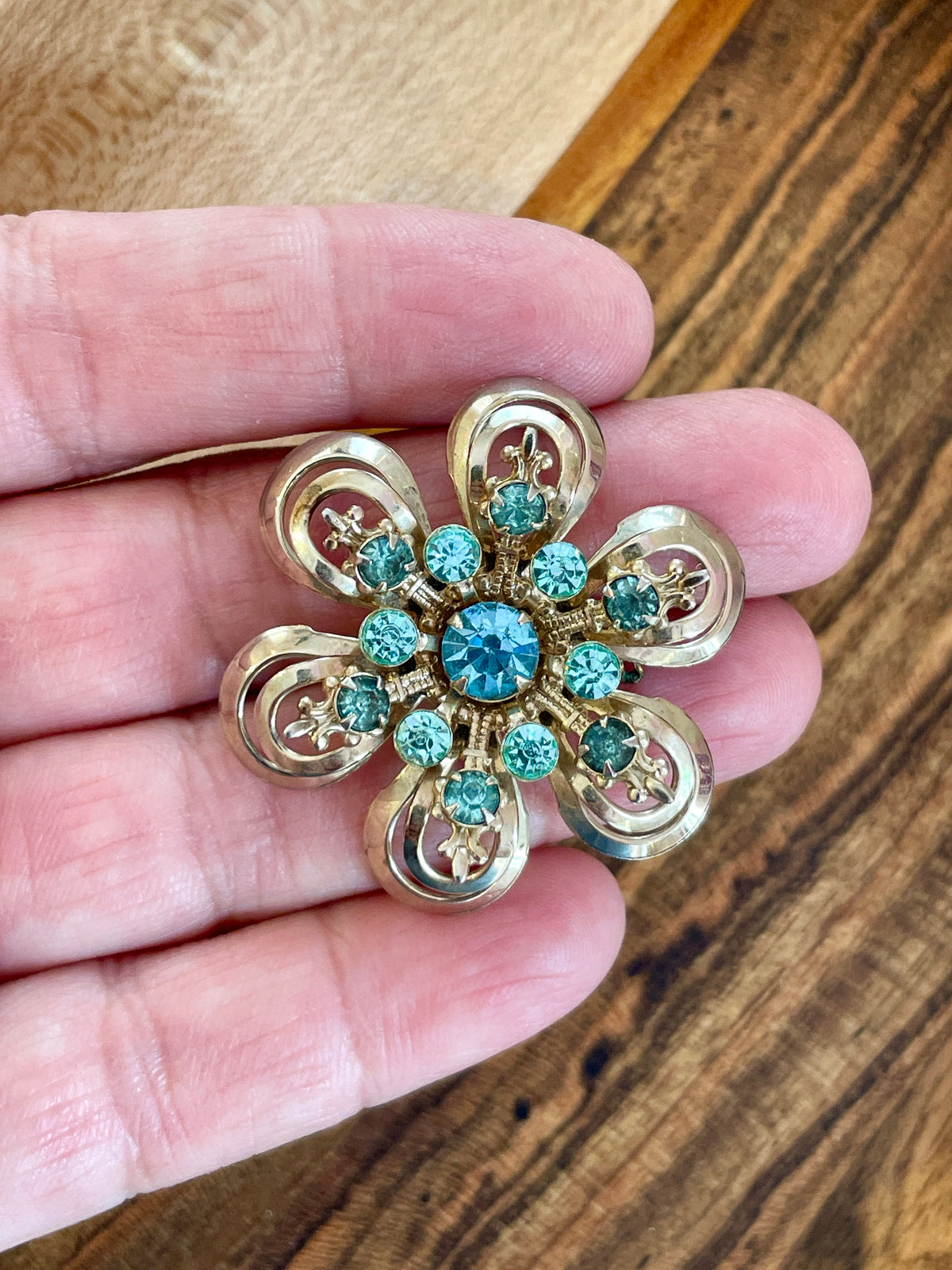 Antique Aqua Crystal Brooch