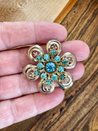 Antique Aqua Crystal Brooch