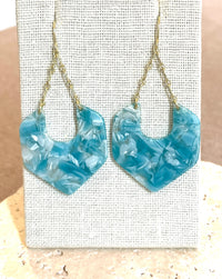 Turquoise & White Acetate & Gold Dangles