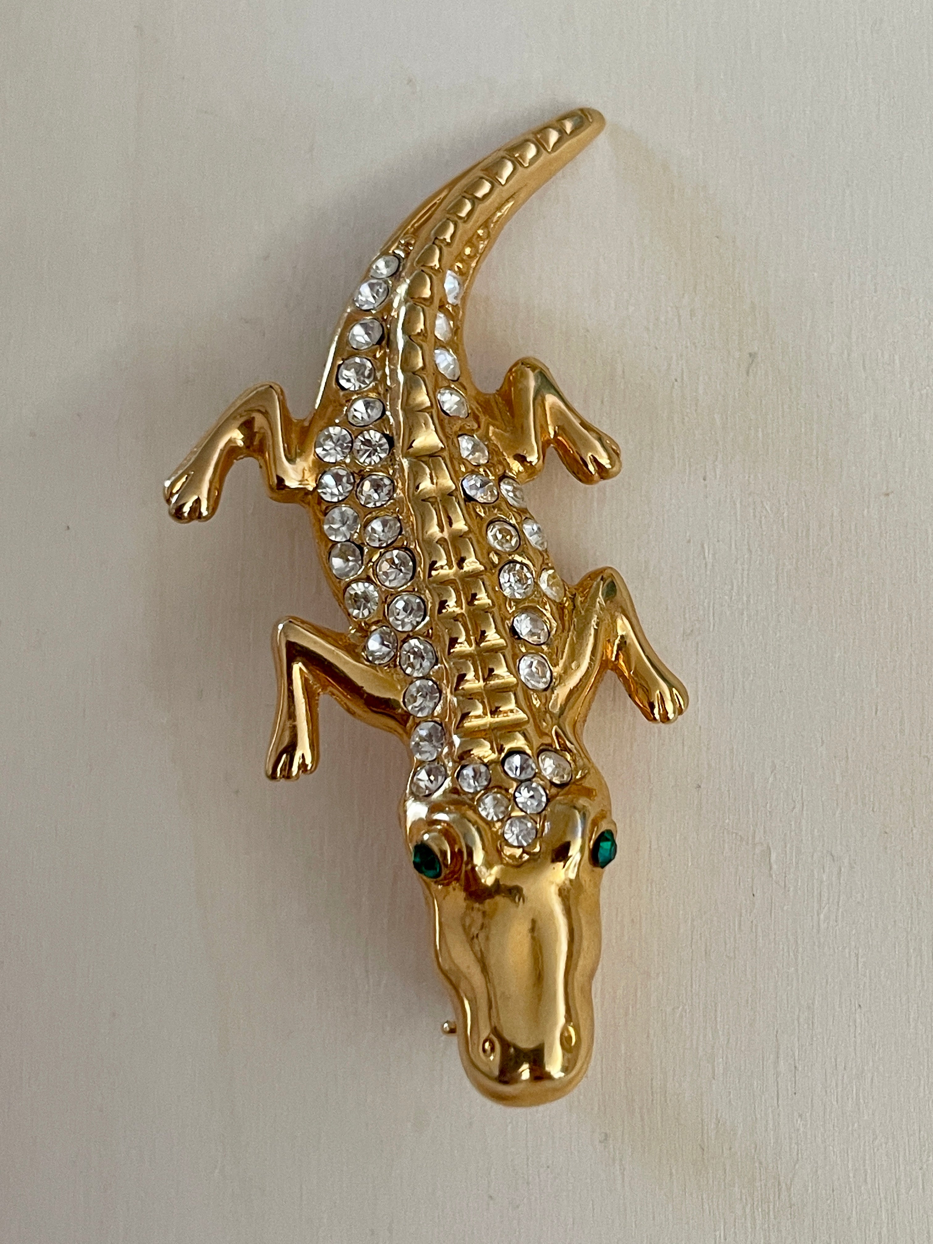 Green-eyed Alligator Brooch Small