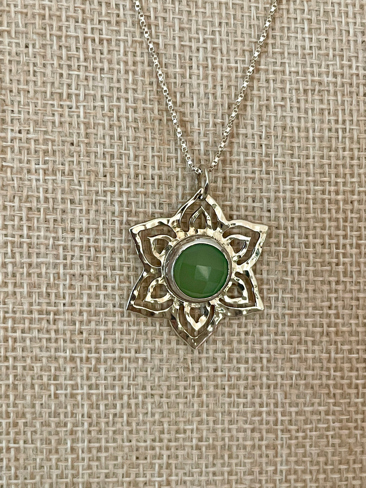 Sterling Silver Chalcedony Sunburst Pendant Necklace