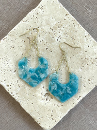 Turquoise & White Acetate & Gold Dangles