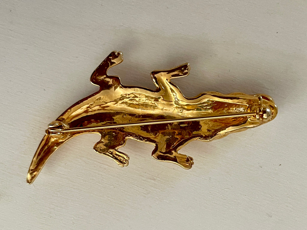 Green-eyed Alligator Brooch Small
