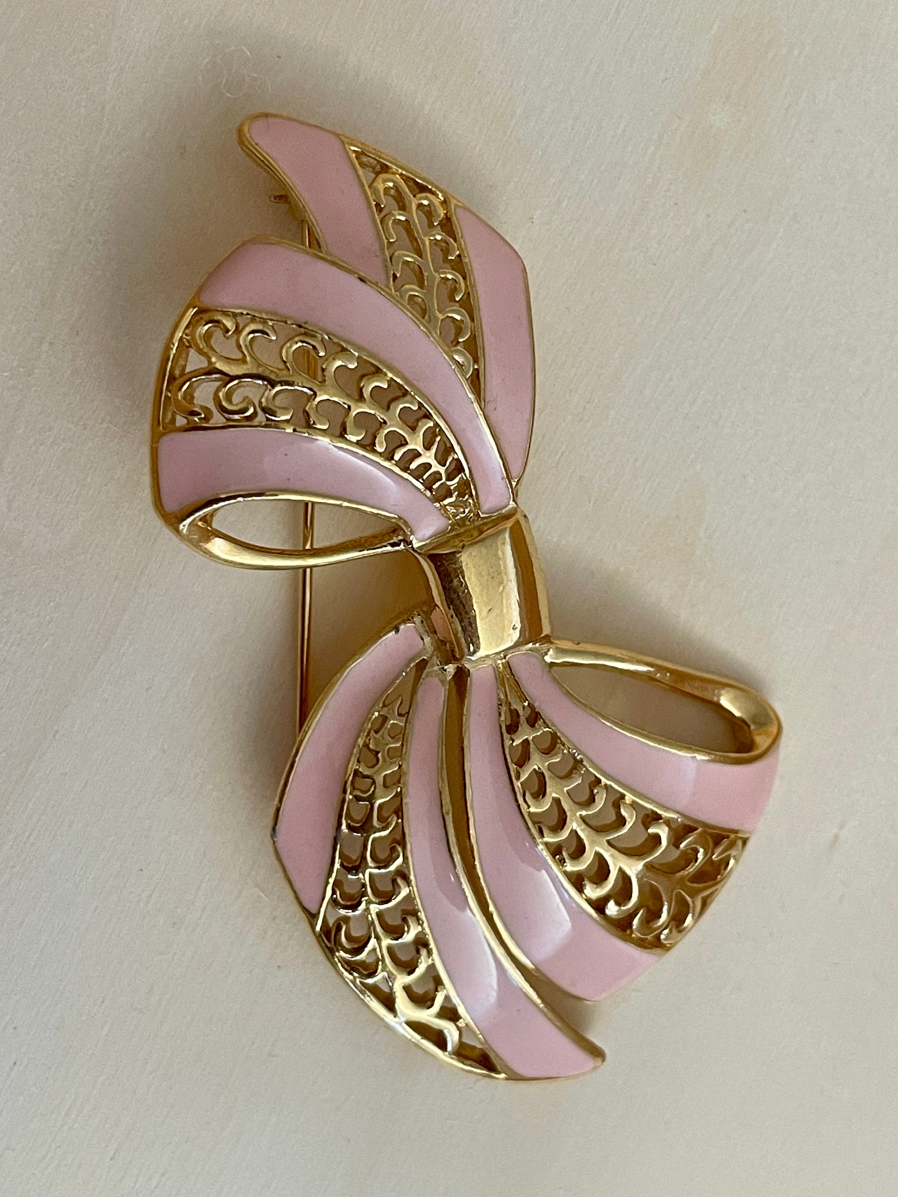Pink & Gold Bow Brooch