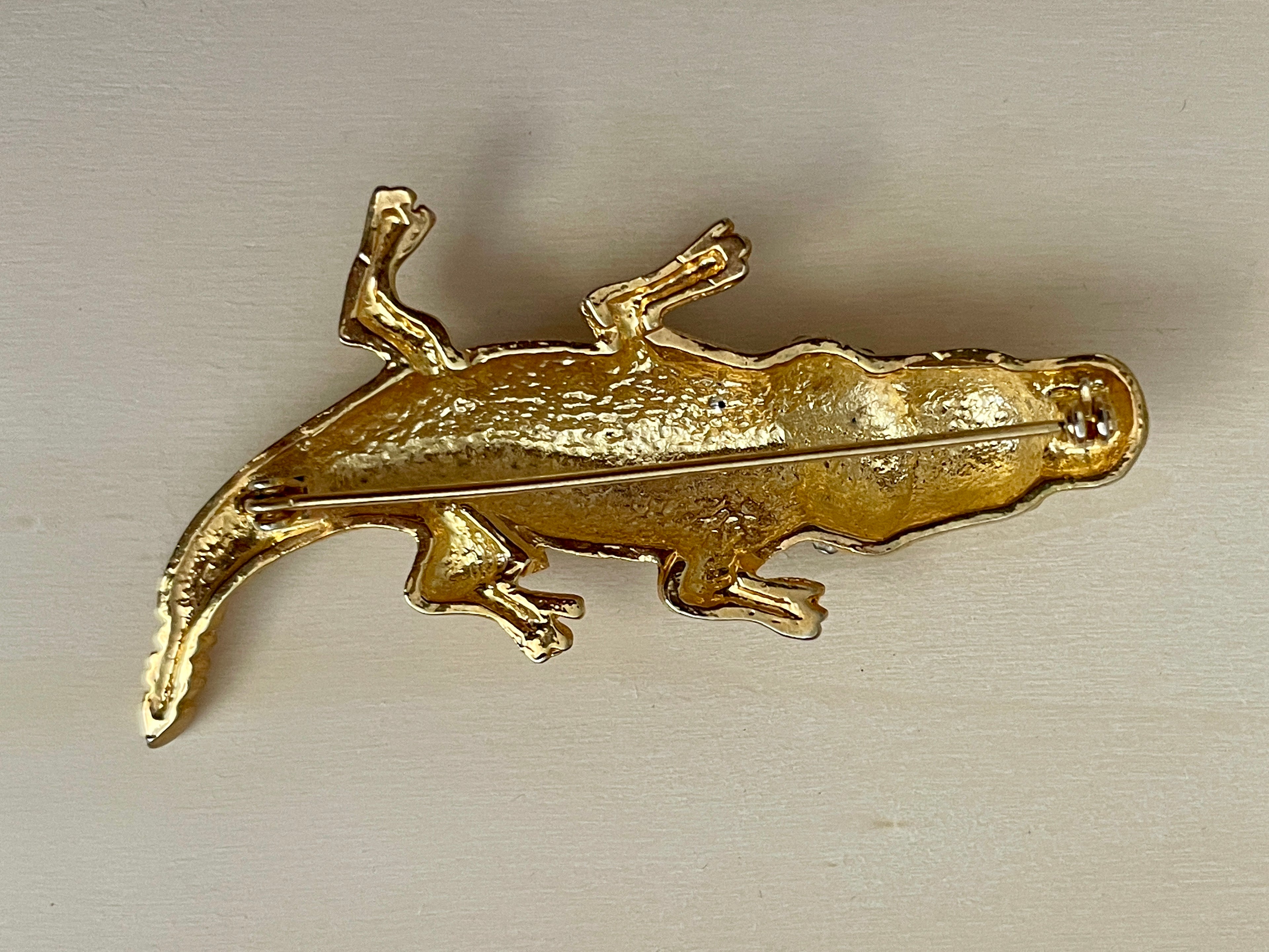 Rhinestone Alligator Brooch - Medium