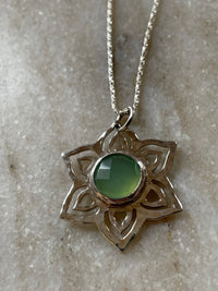 Sterling Silver Chalcedony Sunburst Pendant Necklace