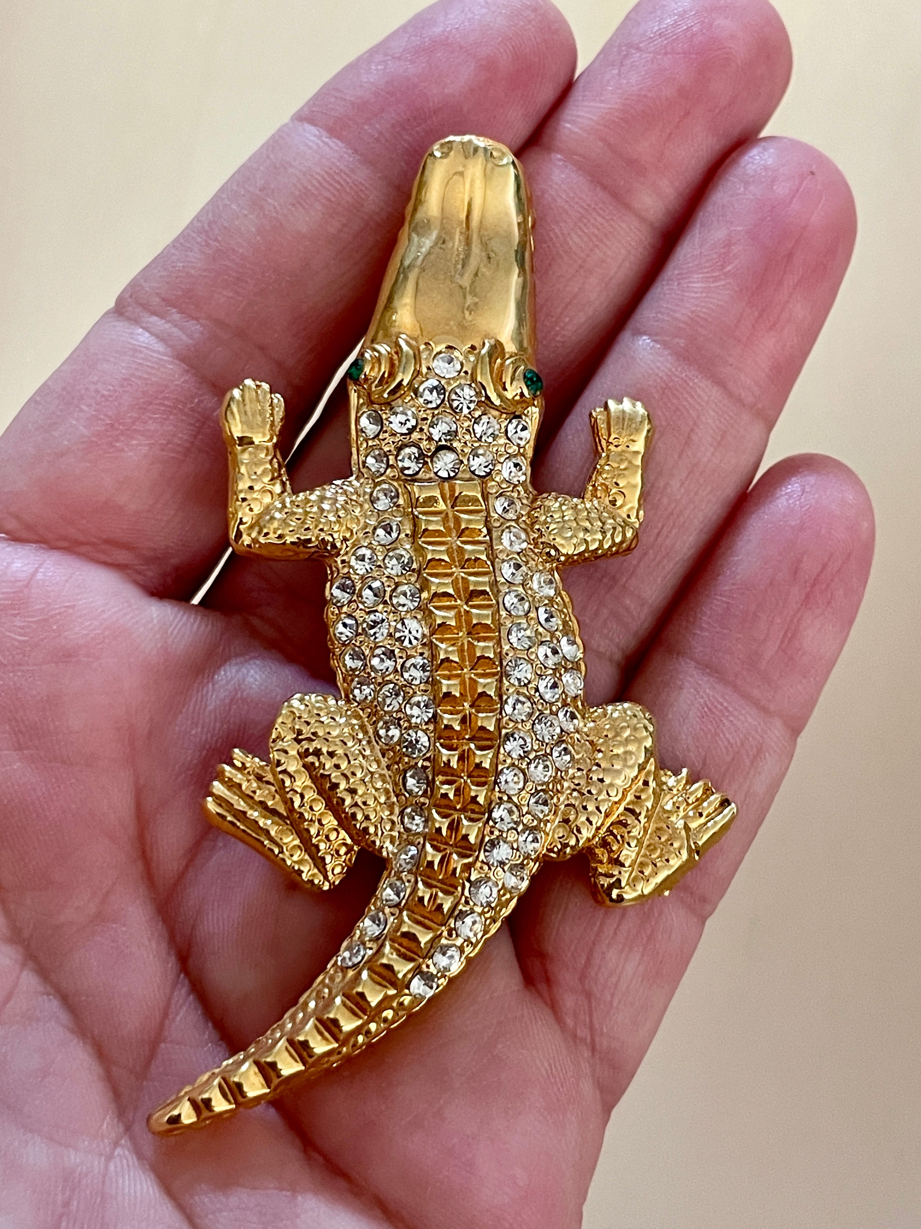 Rhinestone Alligator Brooch - Large