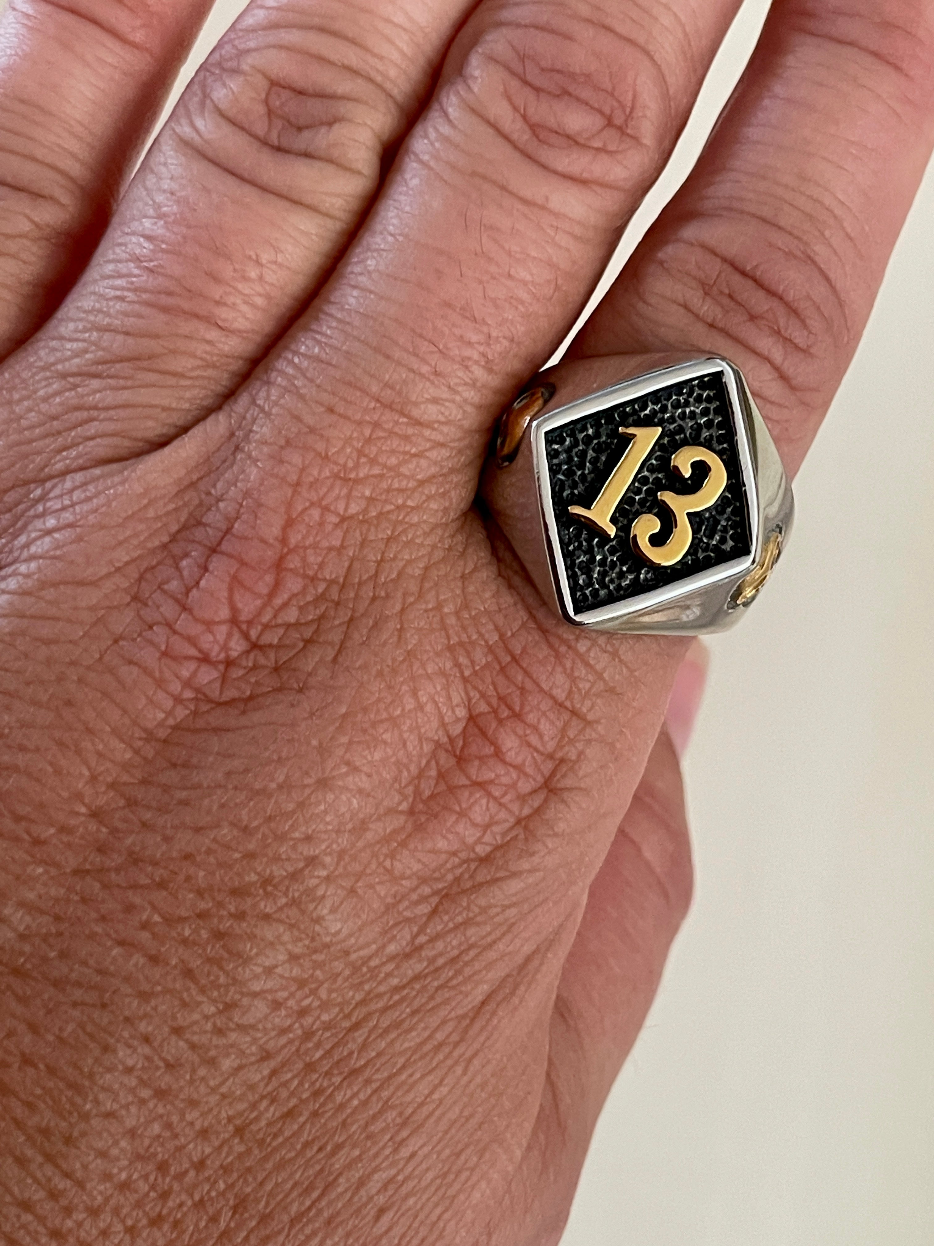 Stainless Steel Lucky 13 Ring