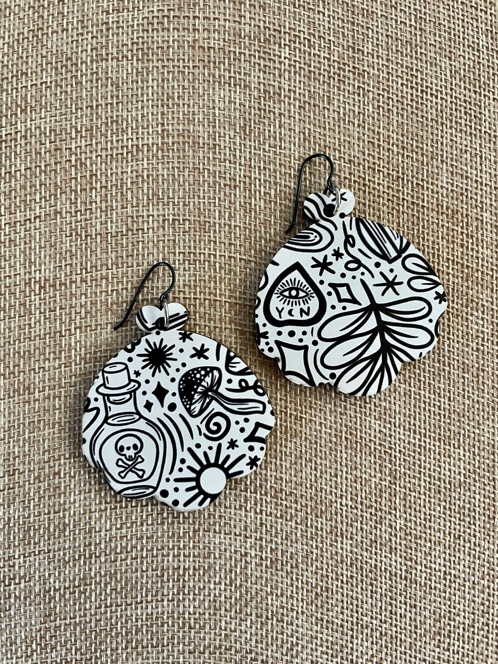 Macabre Black & White Acrylic Dangle Earrings