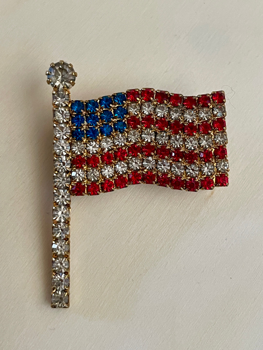 Rhinestone American Flag Brooch