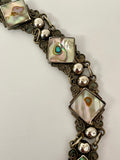 Antique Sterling Silver Abalone Bracelet