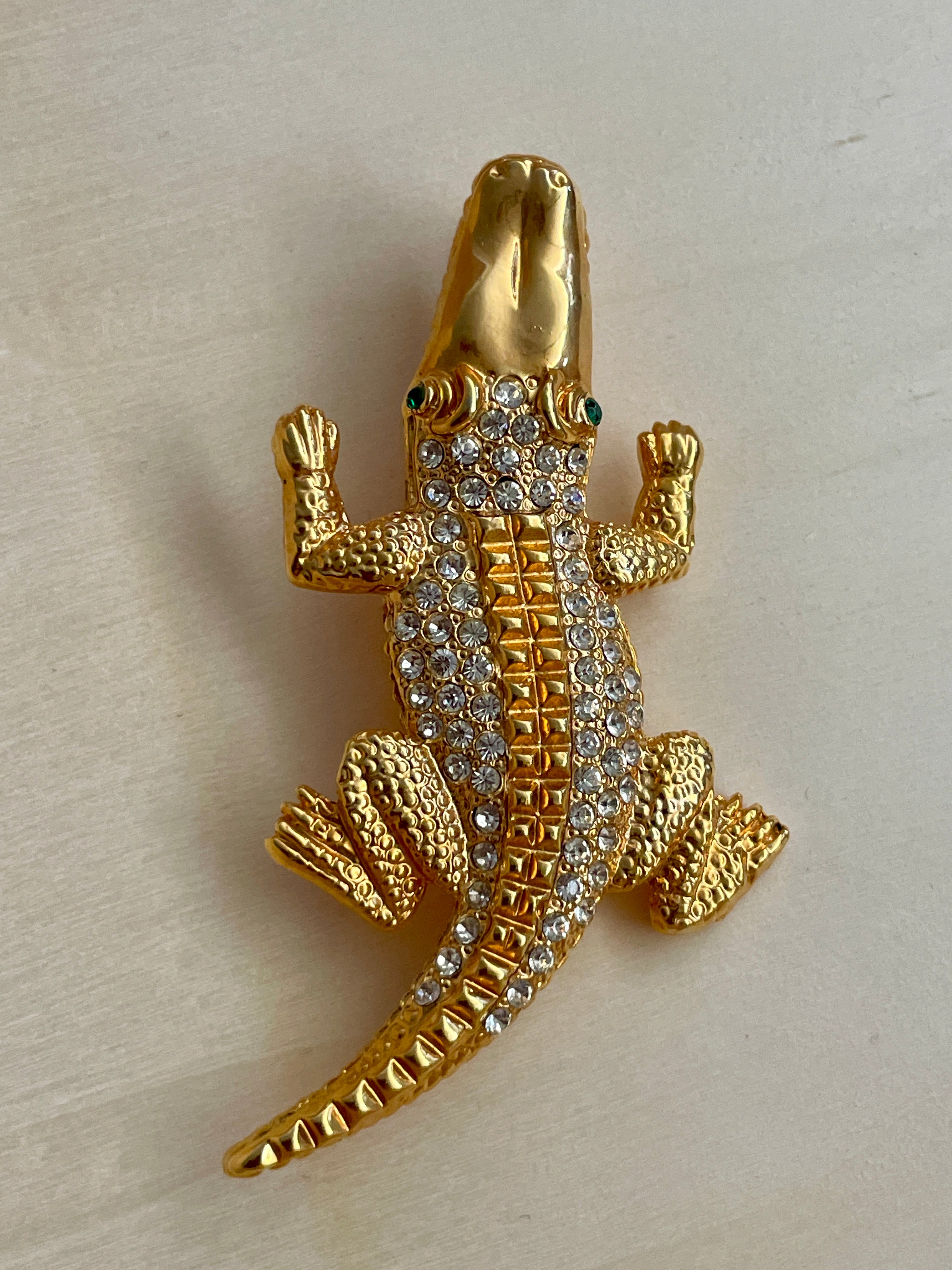 Rhinestone Alligator Brooch - Large