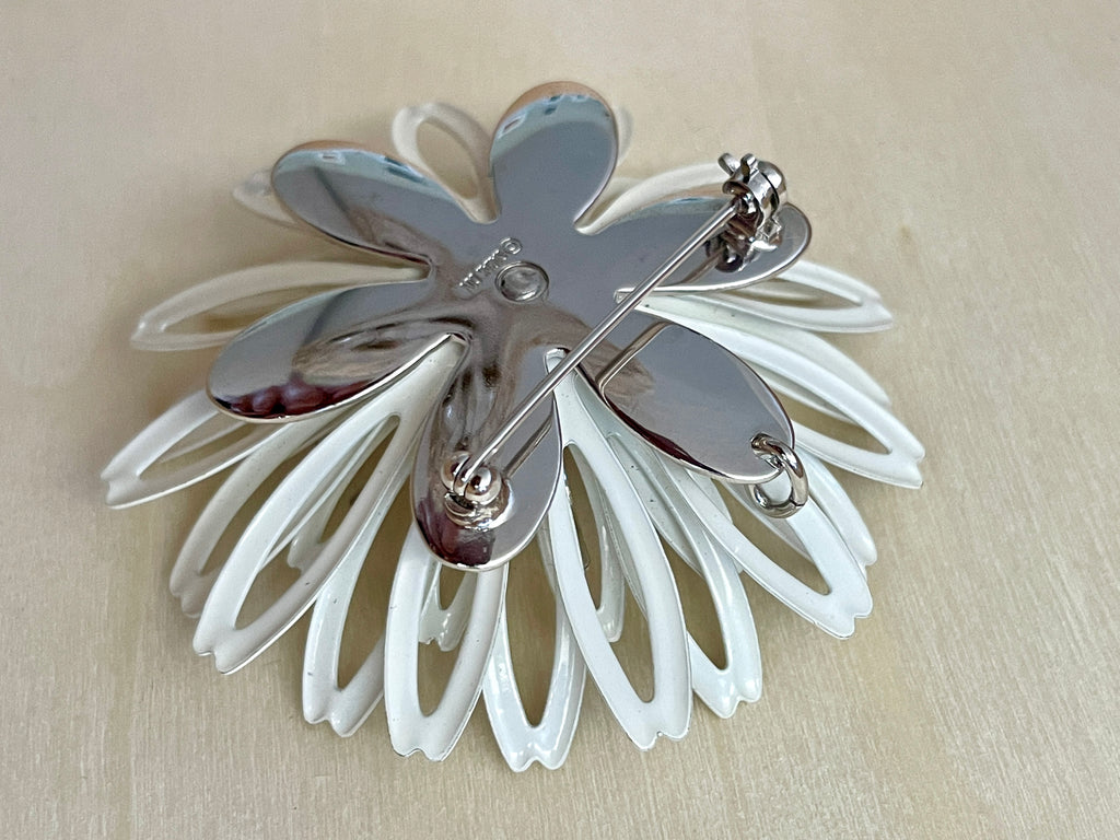 Large White Enamel Pendant Brooch
