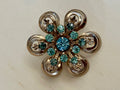 Floral Silvertone & Aquamarine Rhinestone Brooch