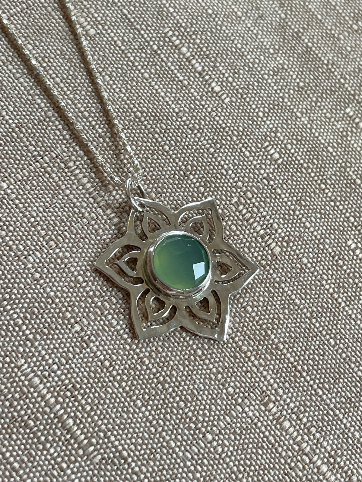 Sterling Silver Chalcedony Sunburst Pendant Necklace