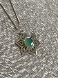 Sterling Silver Chalcedony Sunburst Pendant Necklace