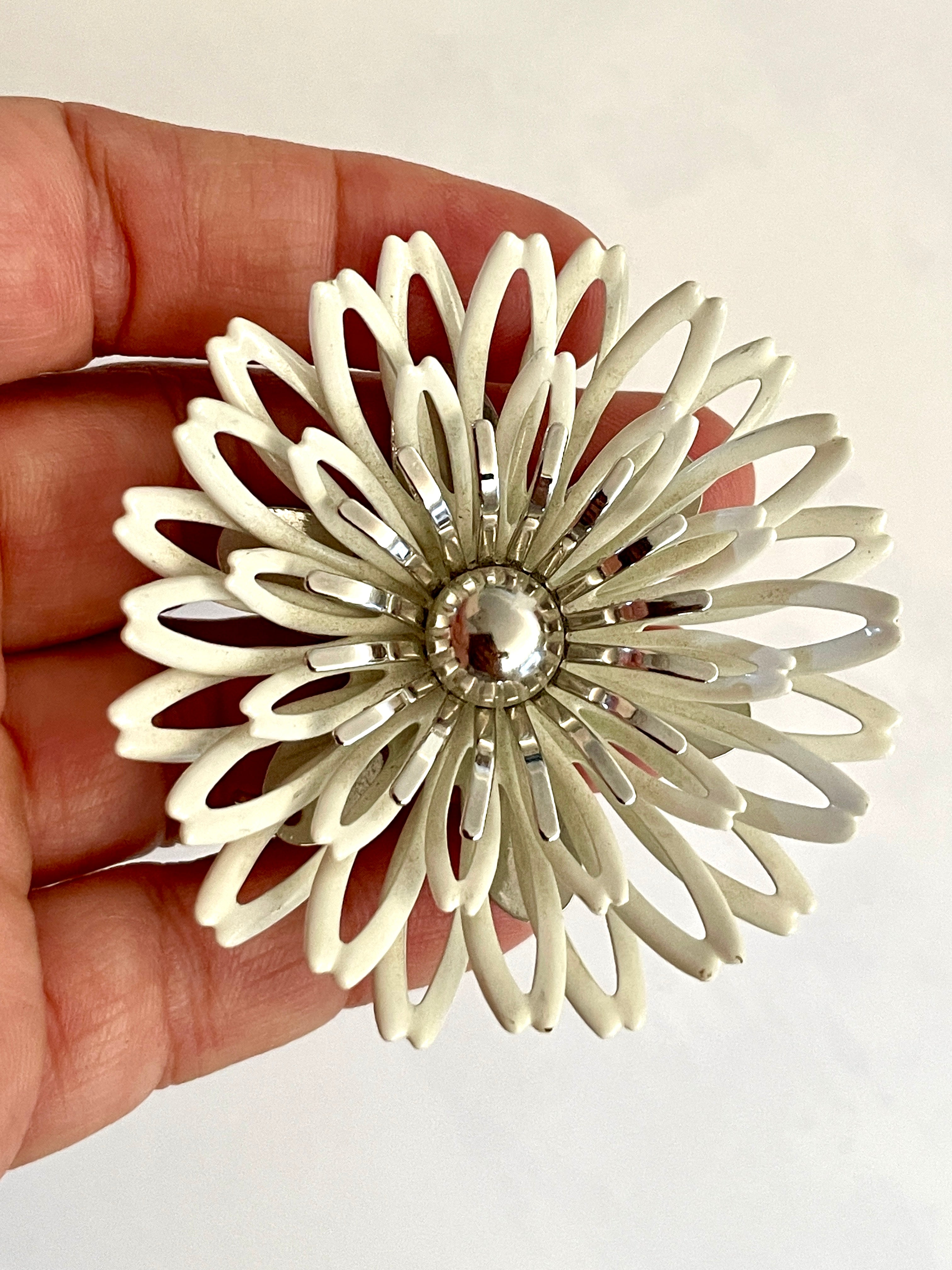 Large White Enamel Pendant Brooch