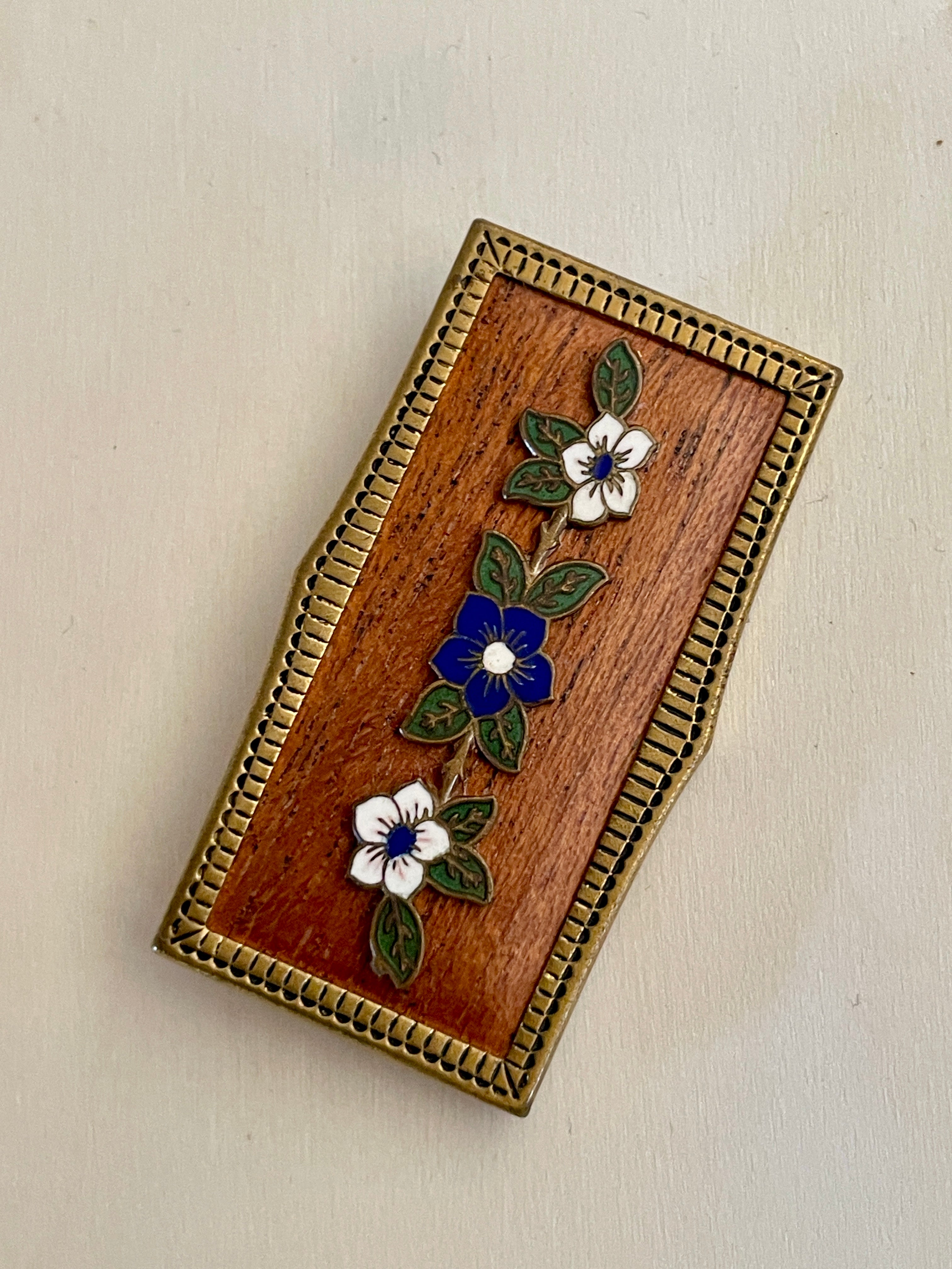 Brass & Wood Flower Brooch
