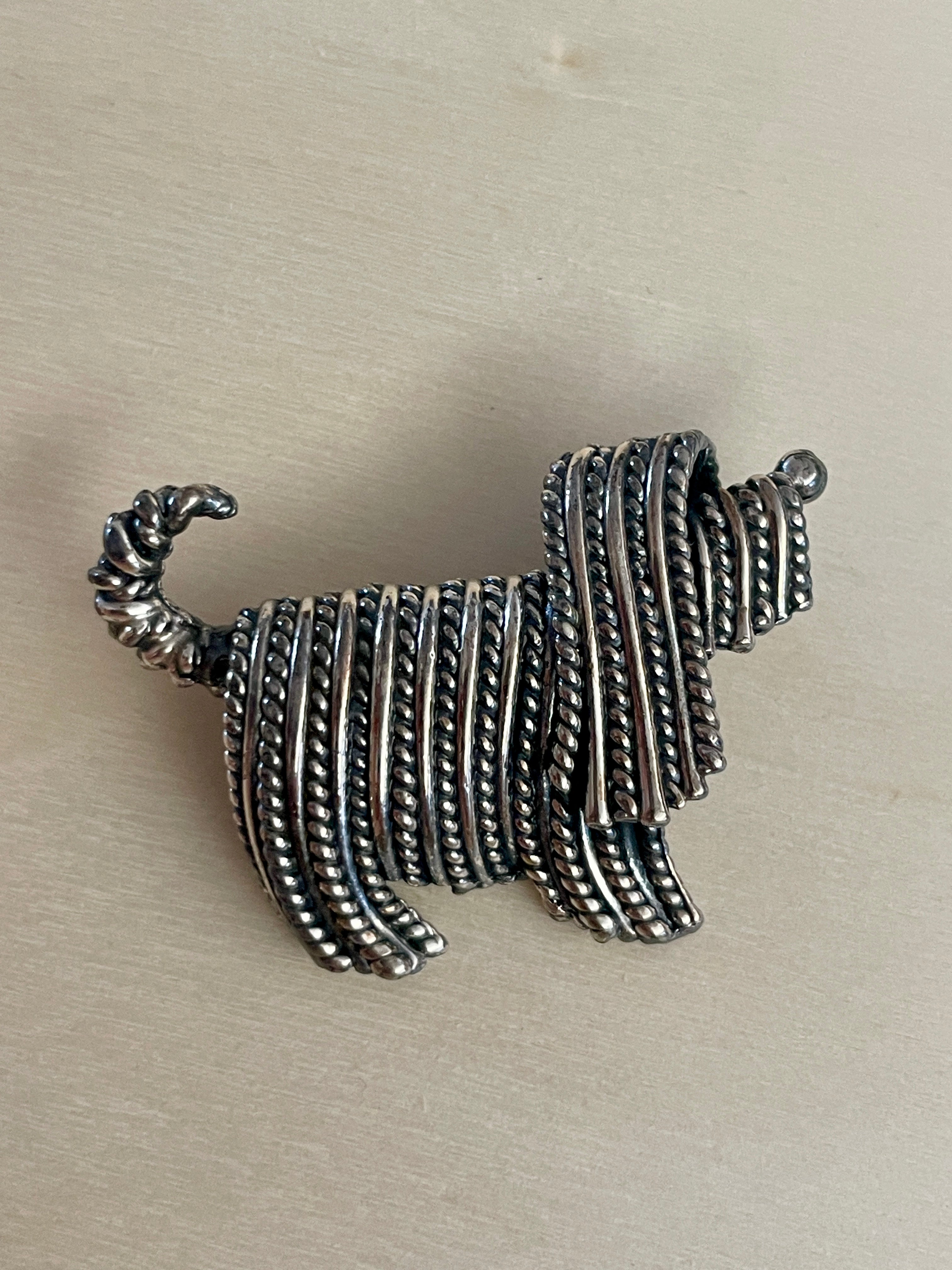 Silvertone Shaggy Dog Brooch