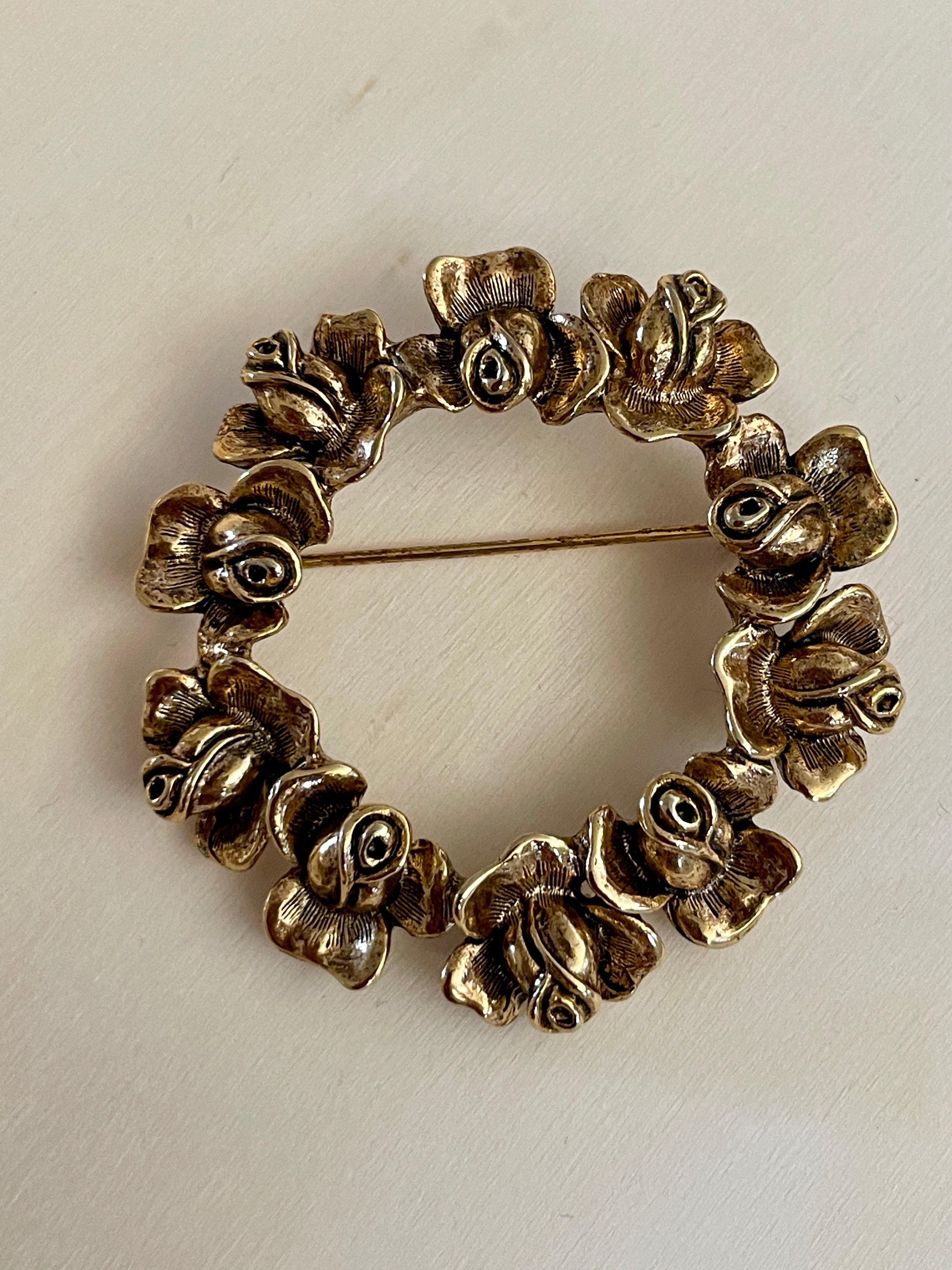 Flora Wreath Goldtone Brooch
