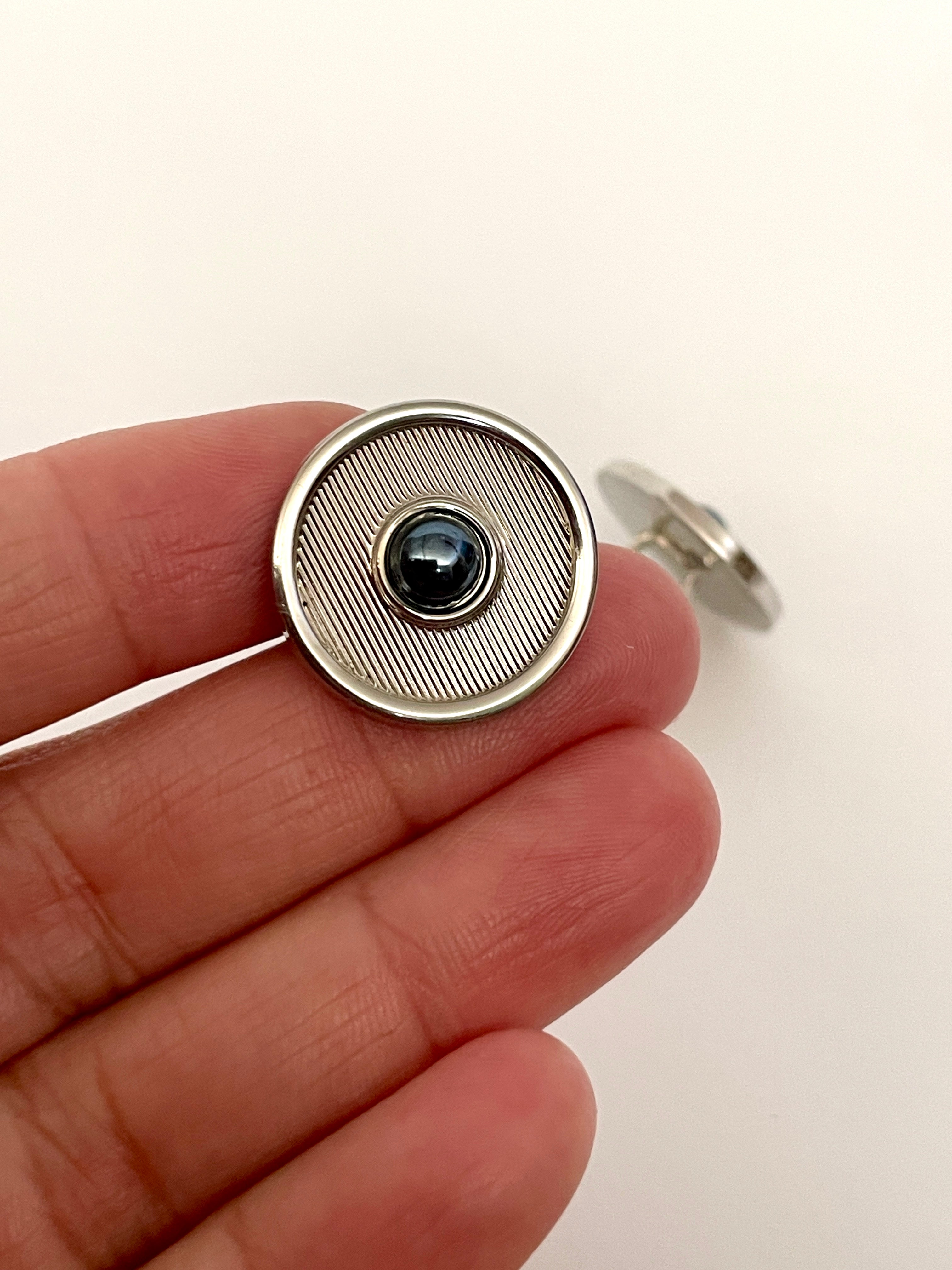 Round Cufflinks with Blue Accents
