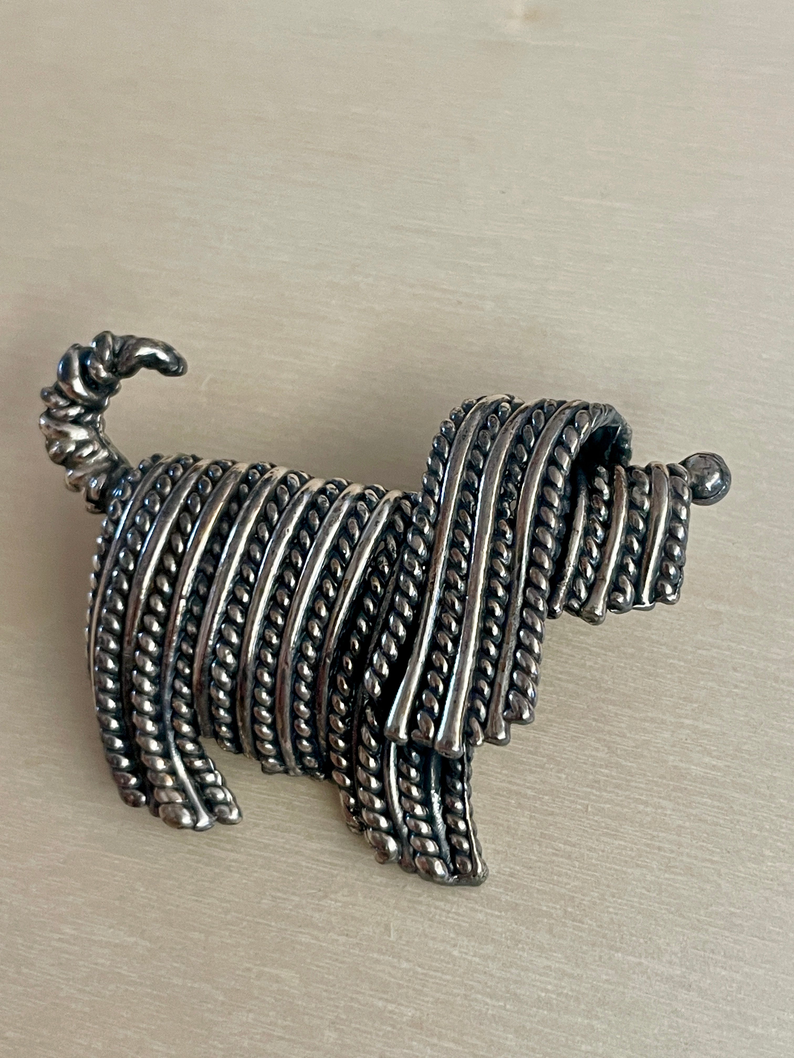 Silvertone Shaggy Dog Brooch