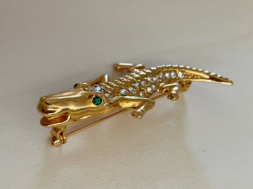 Green-eyed Alligator Brooch Small