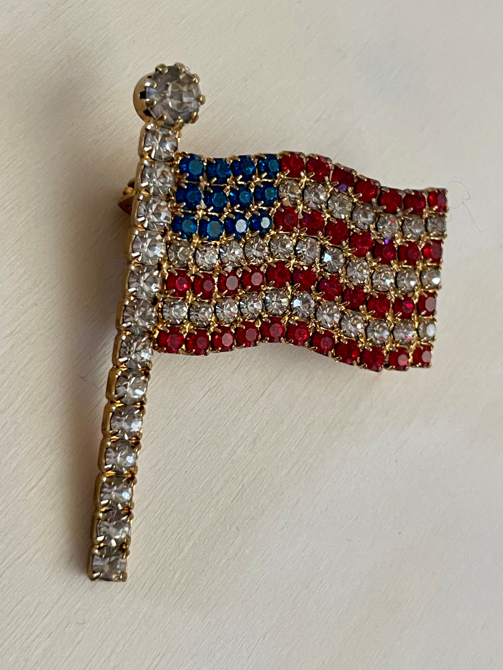 Rhinestone American Flag Brooch