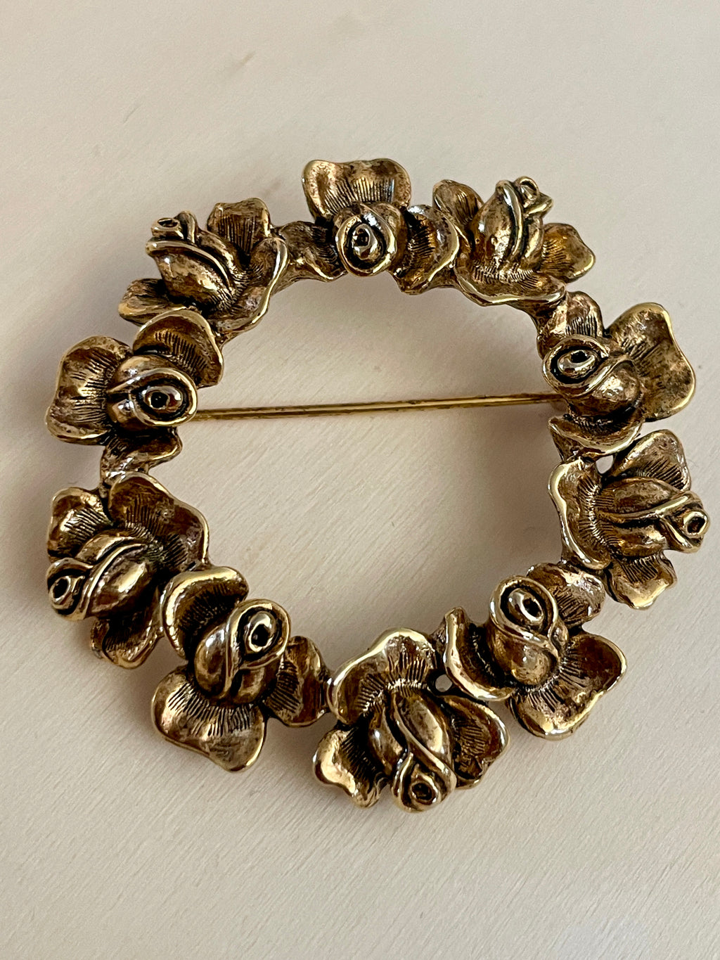 Flora Wreath Goldtone Brooch