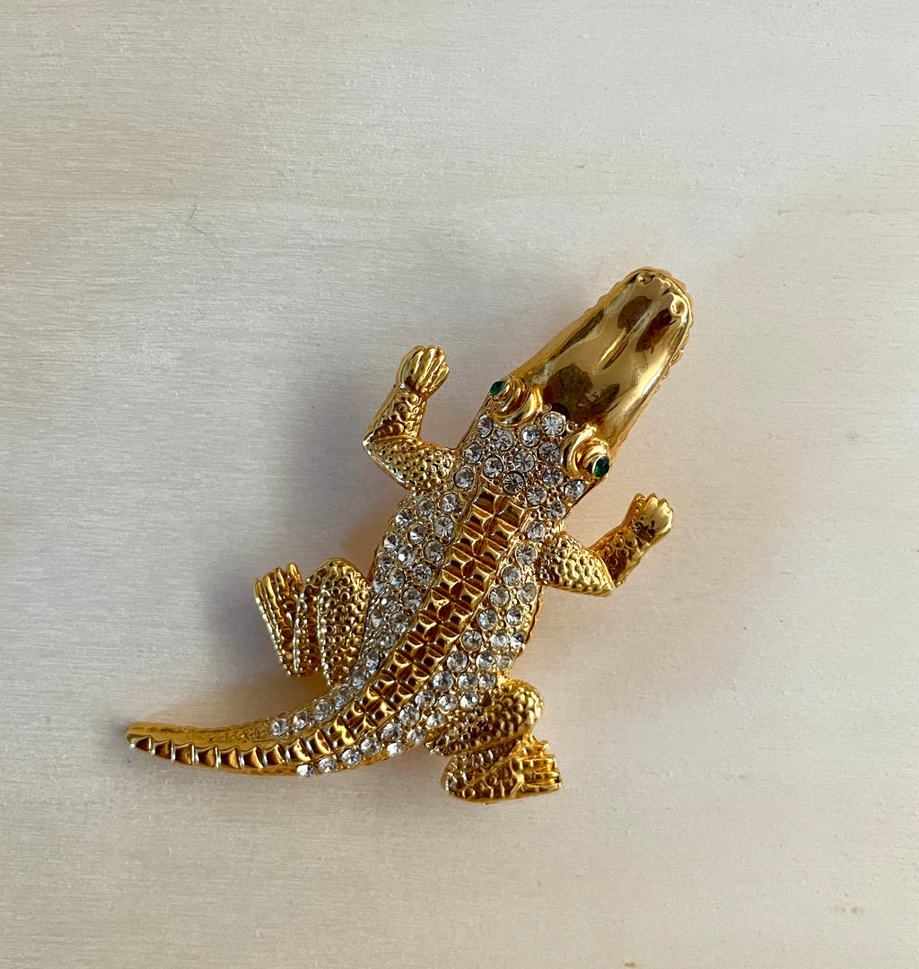Rhinestone Alligator Brooch - Large