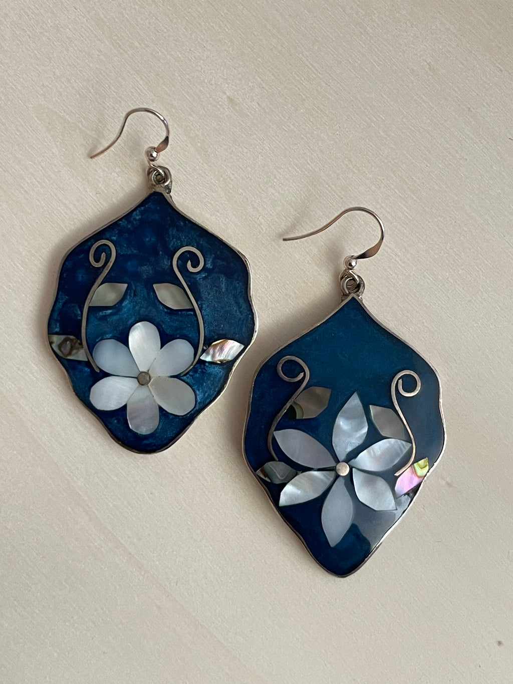 Mexican Silver Abalone Asymmetrical Earrings