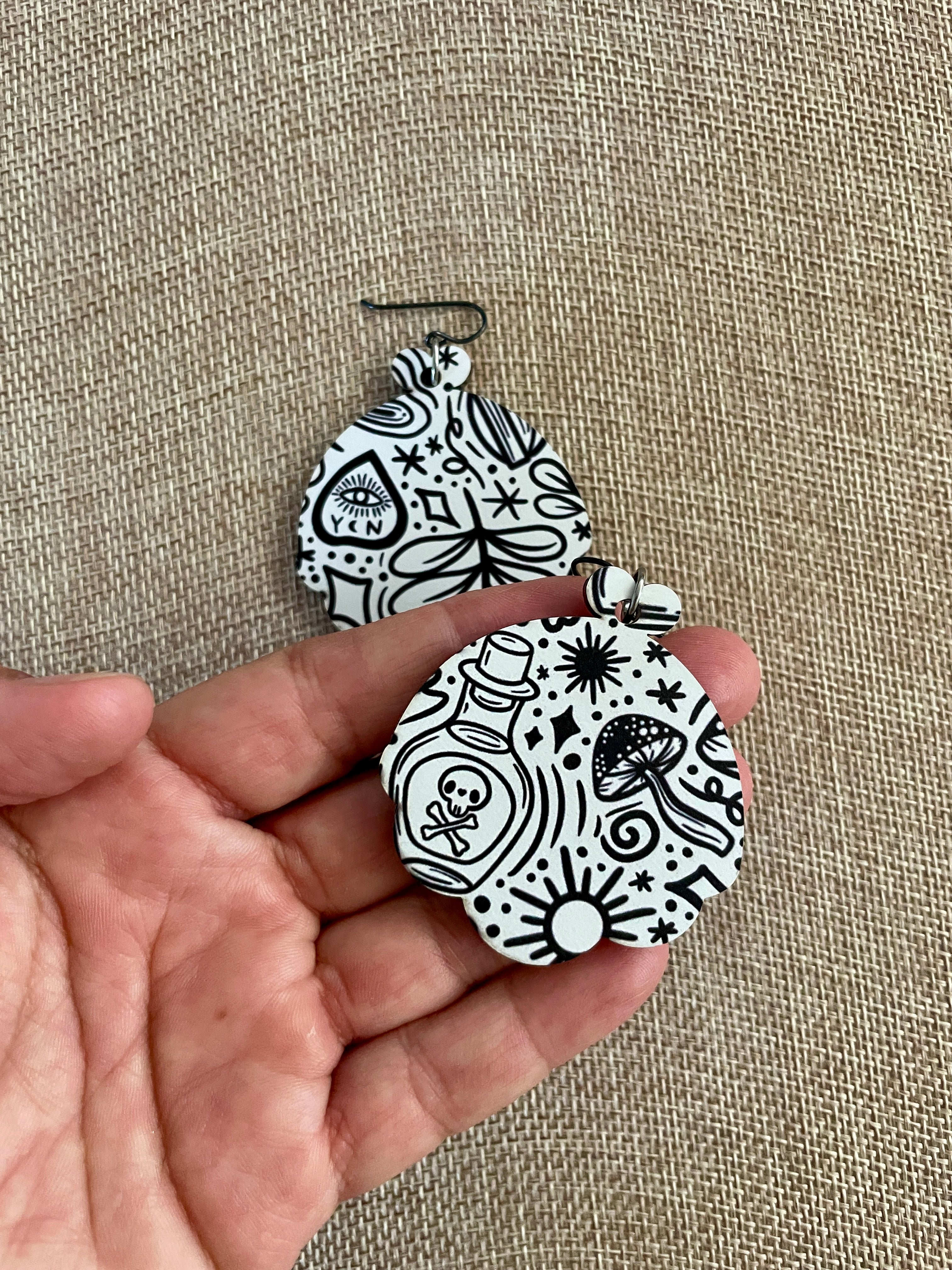Macabre Black & White Acrylic Dangle Earrings