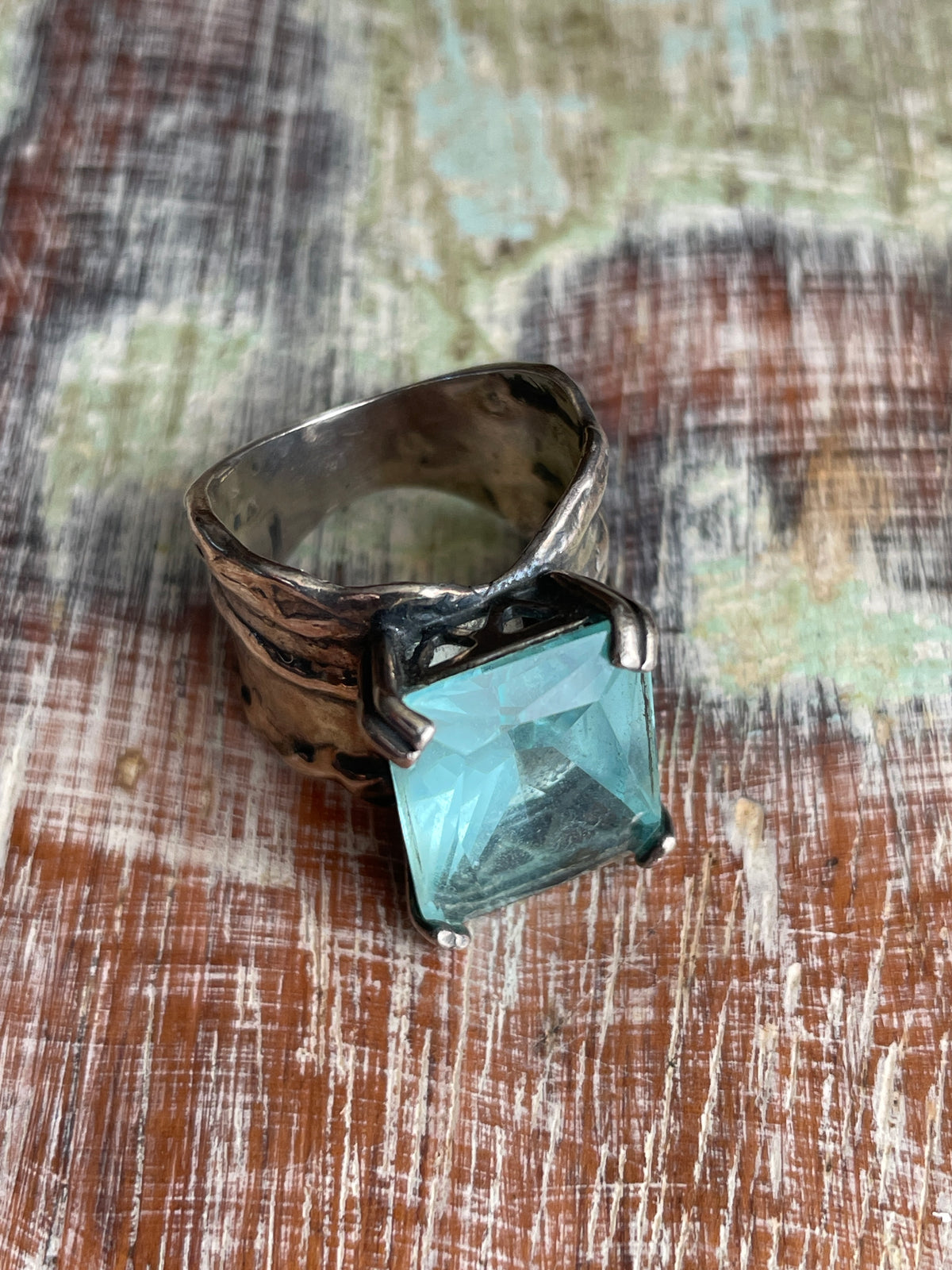 Aquamarine Glass Vintage Silpada Sterling Silver Ring