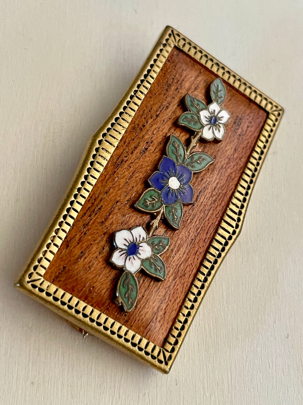 Brass & Wood Flower Brooch