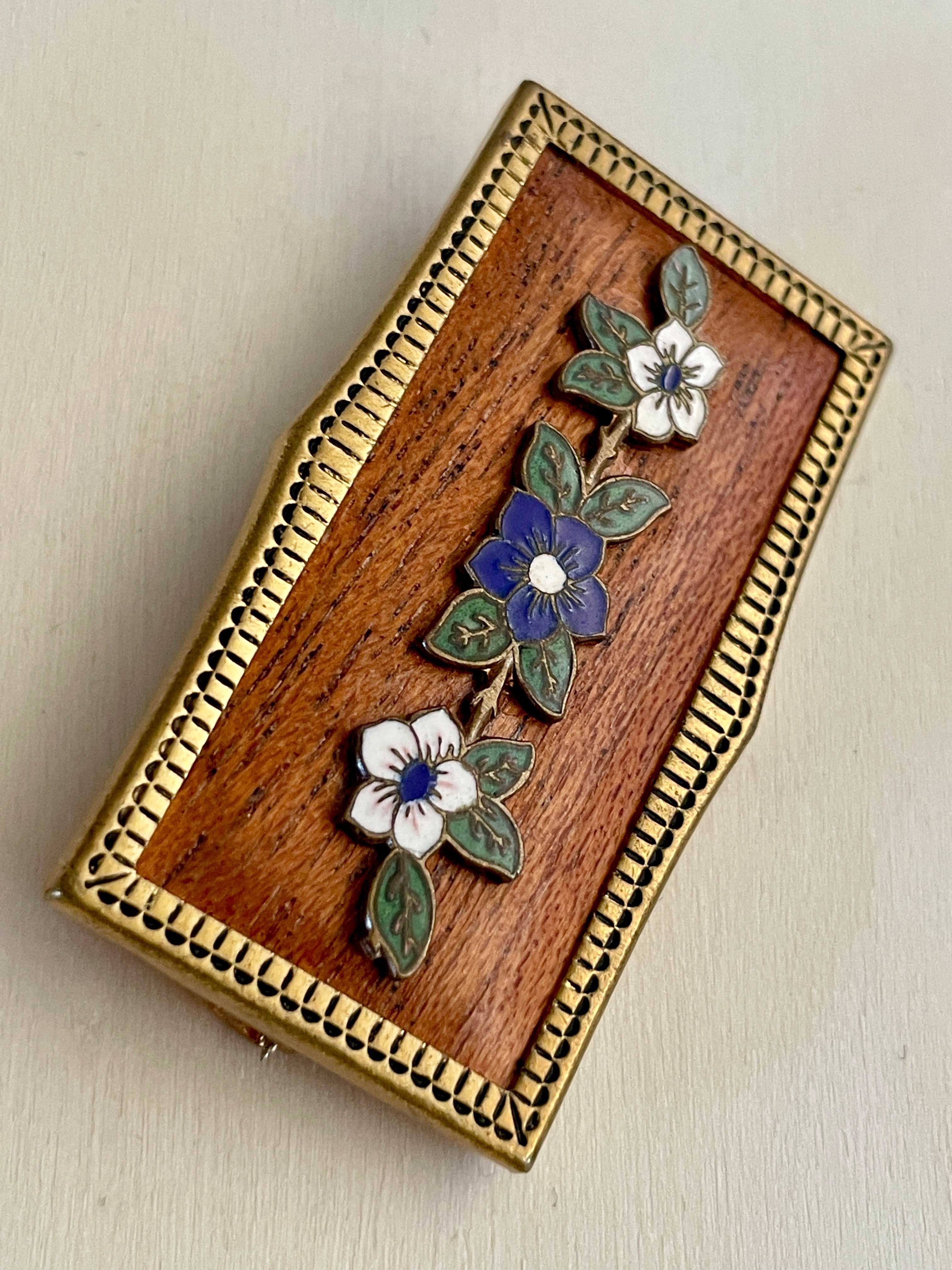 Brass & Wood Flower Brooch