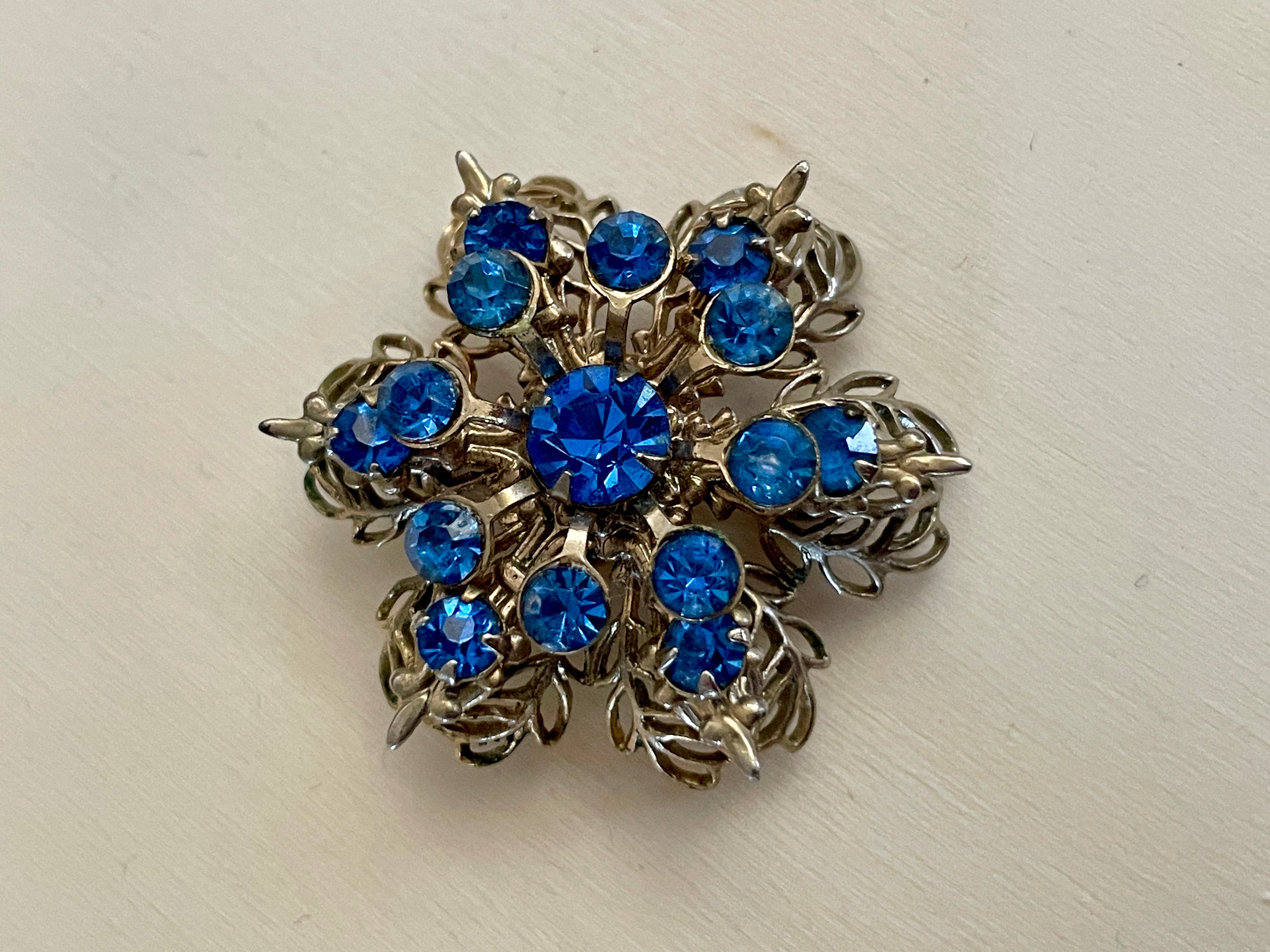 Royal Blue Rhinestone Brooch