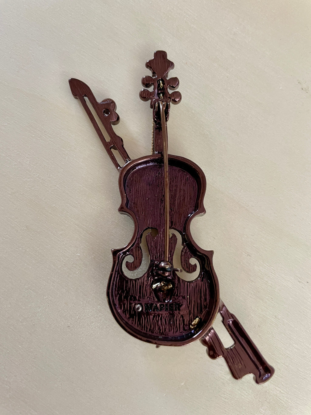 Violin Rhinestone Studded Brooch
