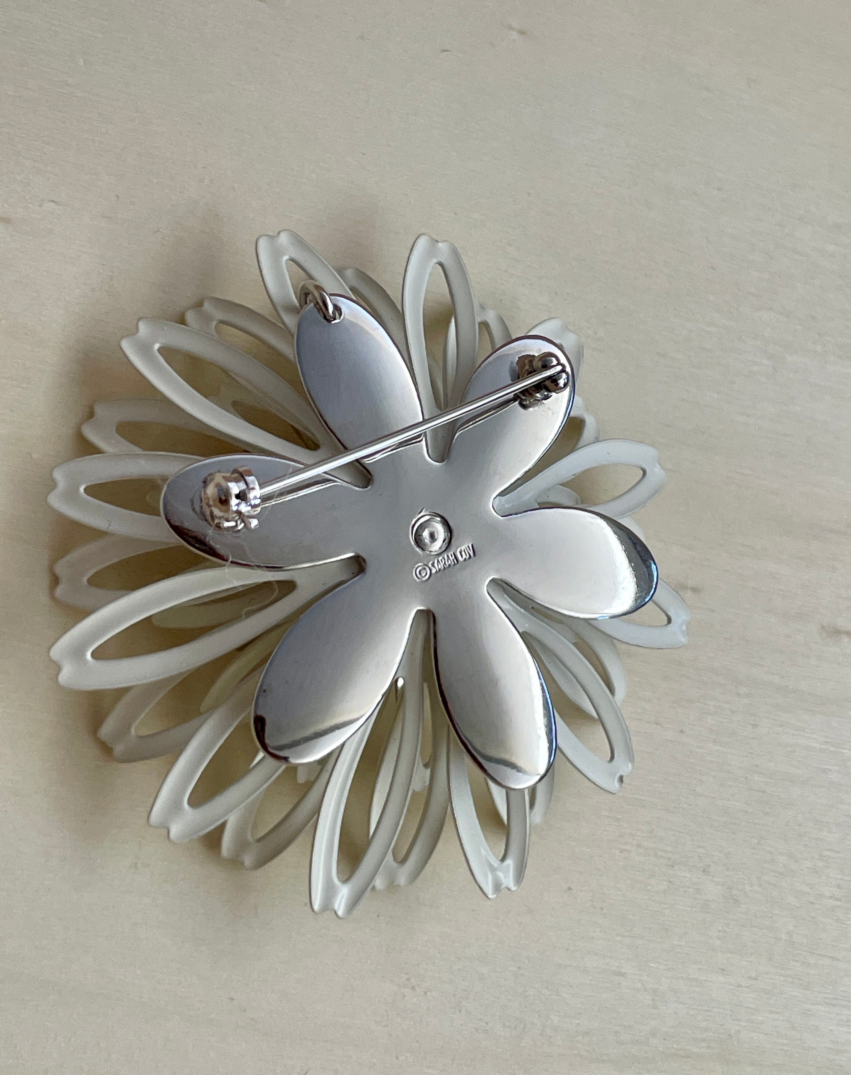 Large White Enamel Pendant Brooch