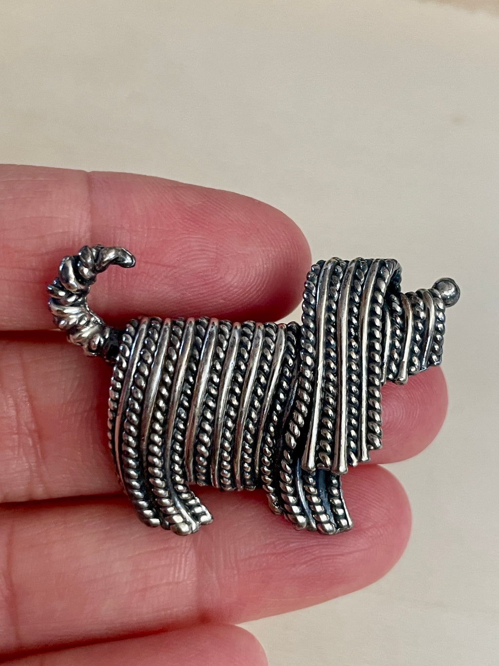Silvertone Shaggy Dog Brooch