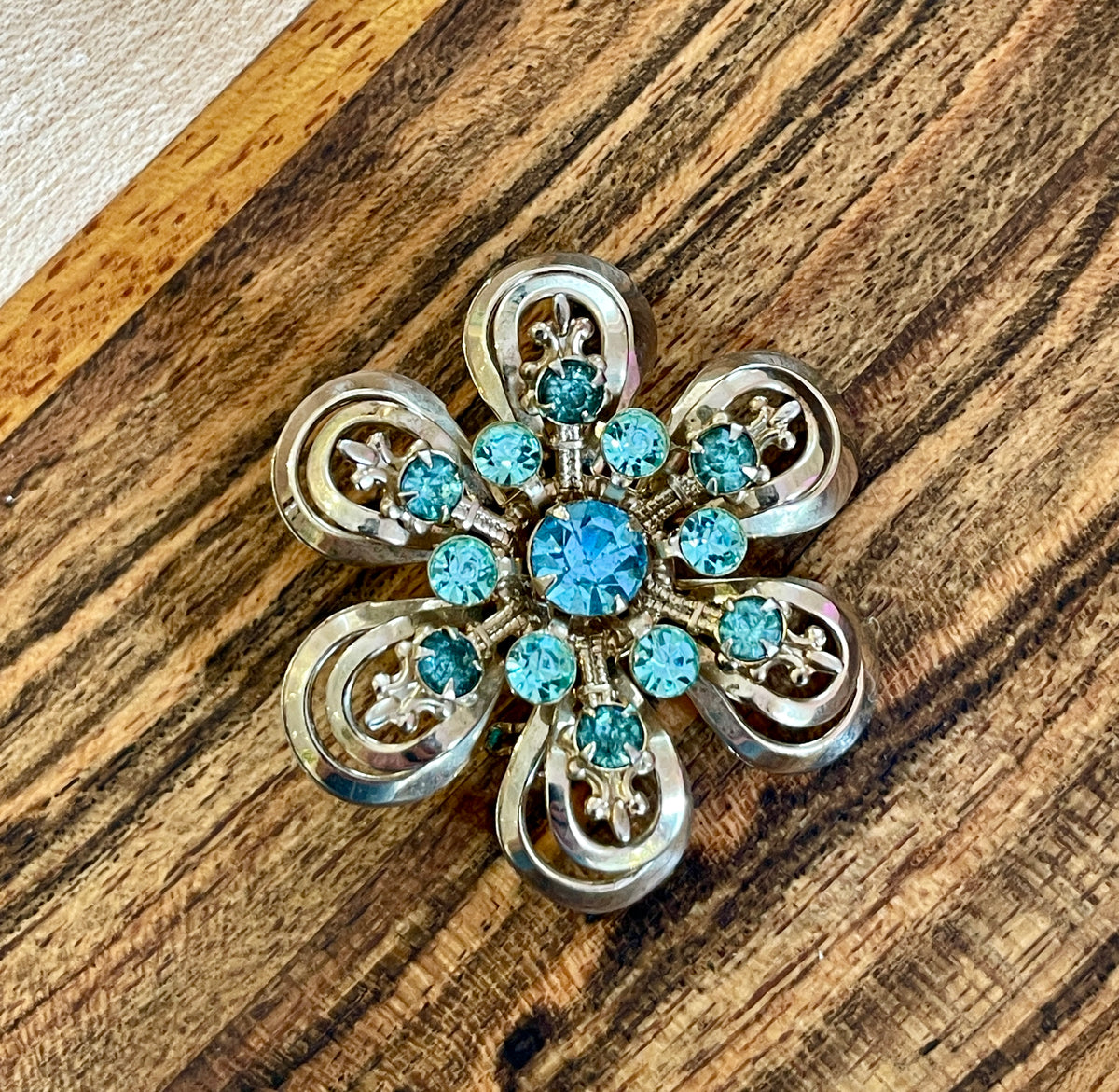 Antique Aqua Crystal Brooch