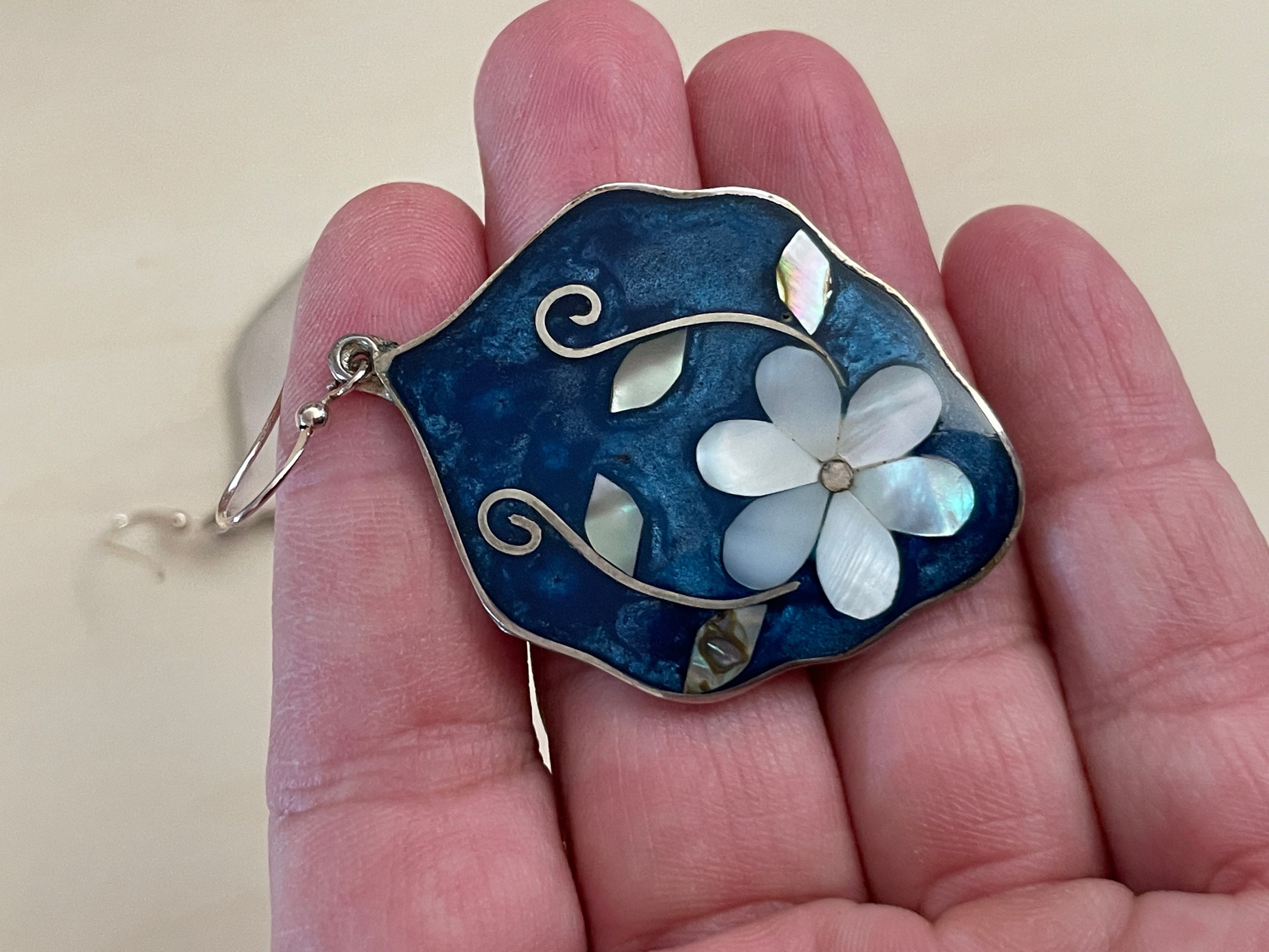 Mexican Silver Abalone Asymmetrical Earrings