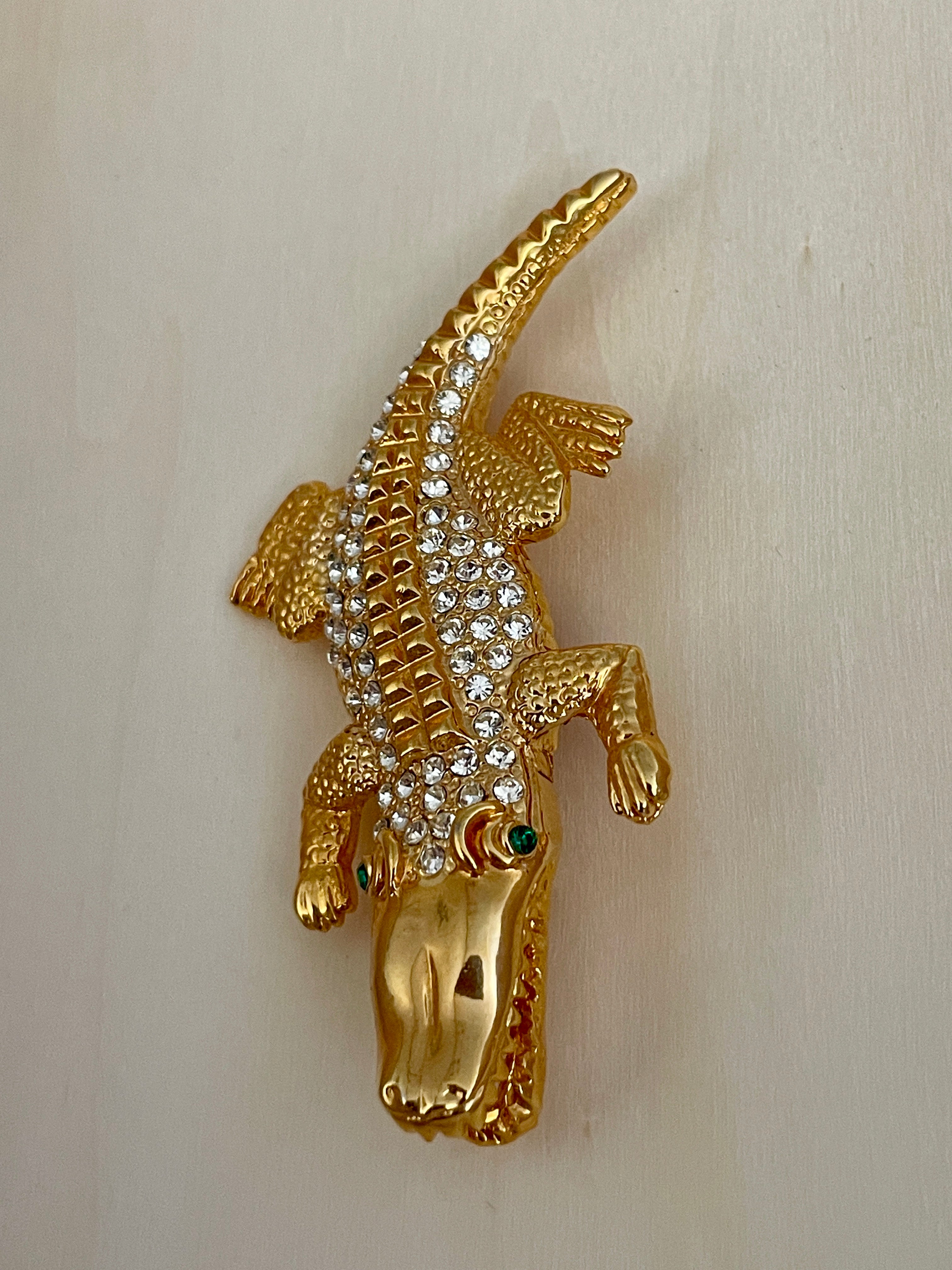 Rhinestone Alligator Brooch - Large