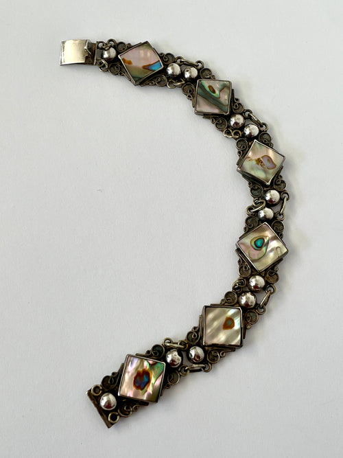 Antique Sterling Silver Abalone Bracelet