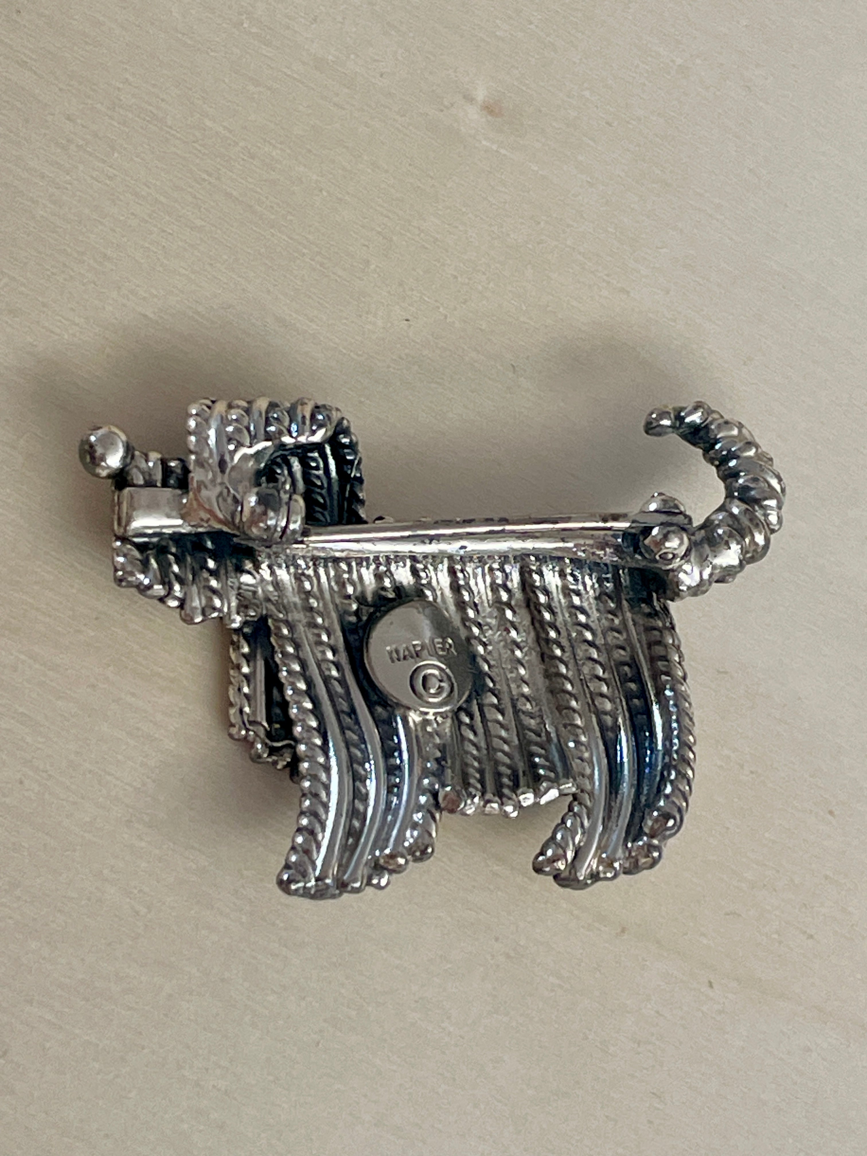 Silvertone Shaggy Dog Brooch